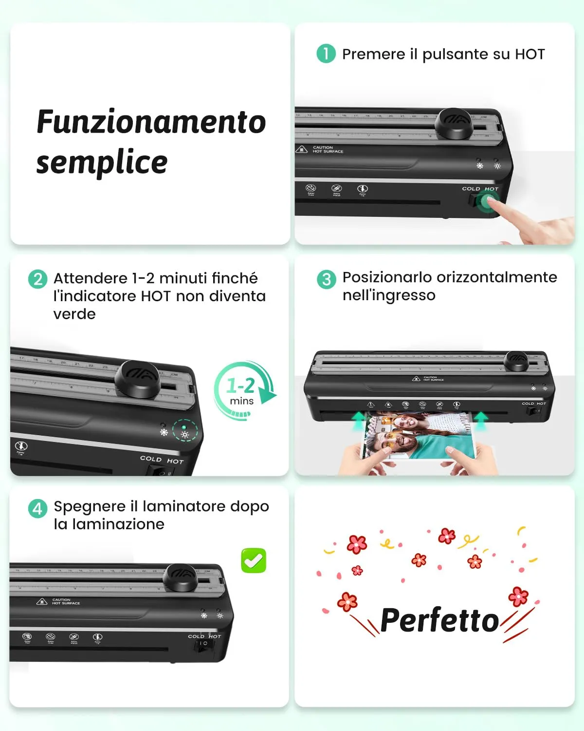 MAXDONE Plastificatrice A4 con 20 Pellicole di Laminazione Formato A4 A5 A6 - immagine 4