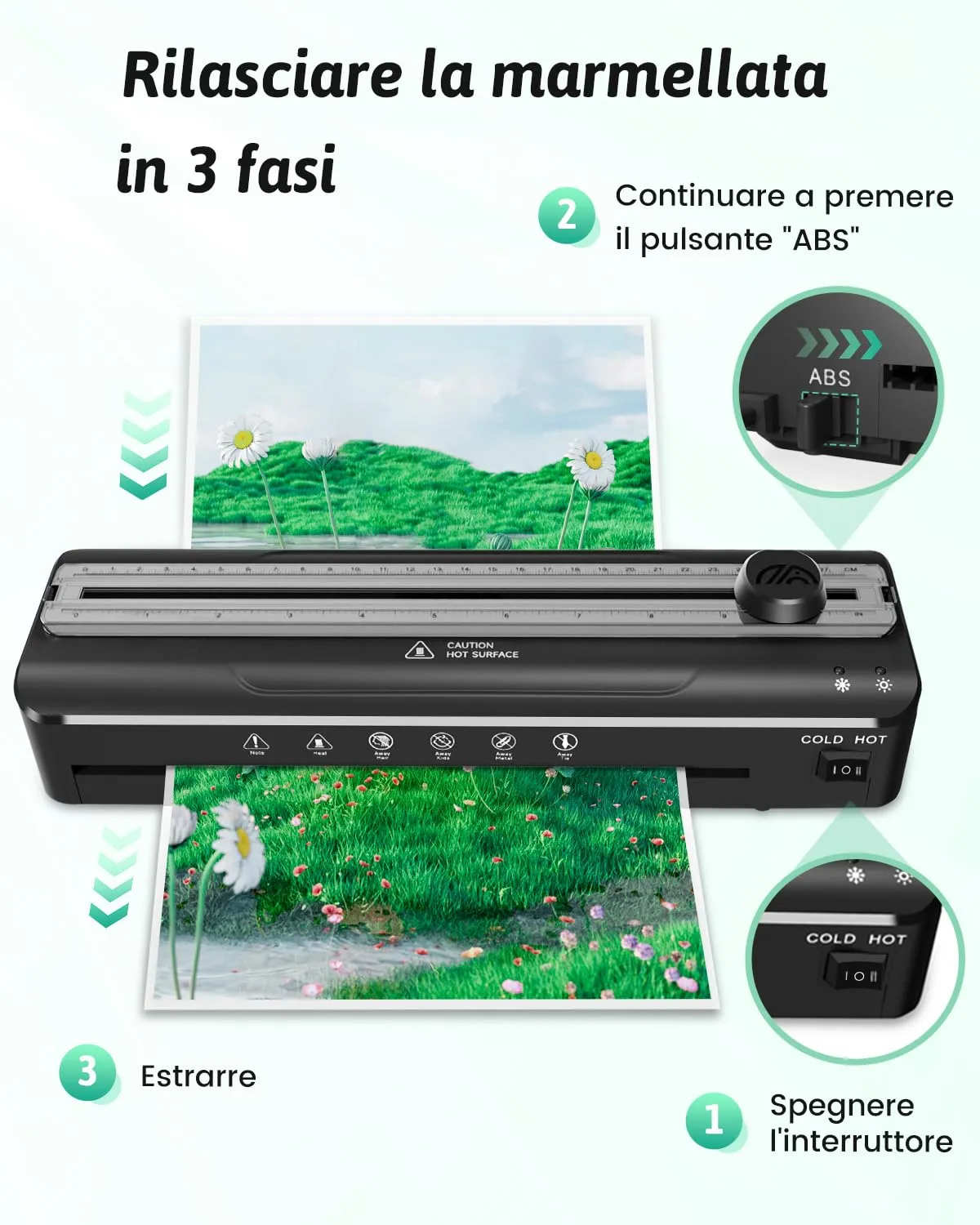 MAXDONE Plastificatrice A4 con 20 Pellicole di Laminazione Formato A4 A5 A6 - immagine 6