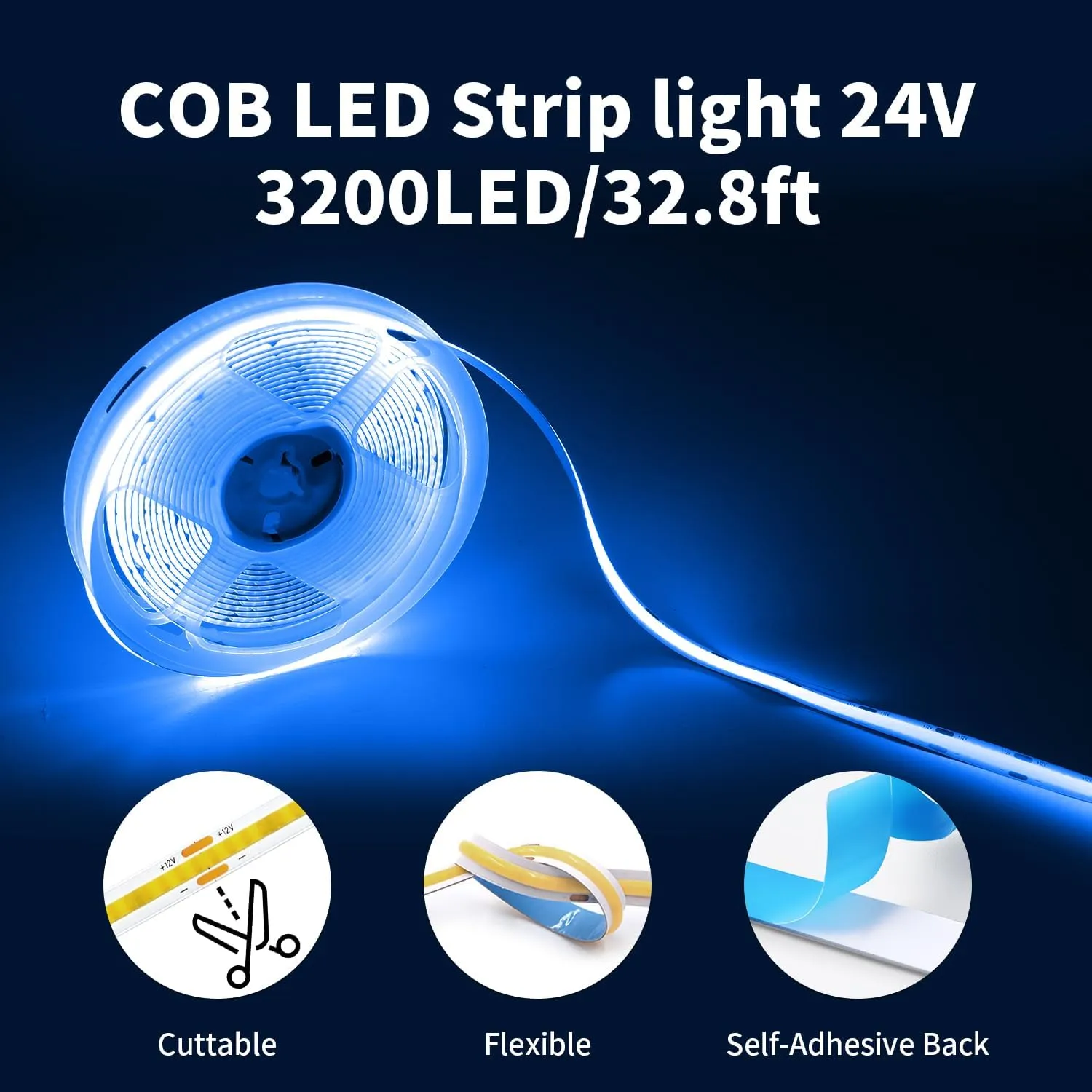 ShineBurky Striscia LED COB 10 Metri Blu, 24V CRI93+ - immagine 4