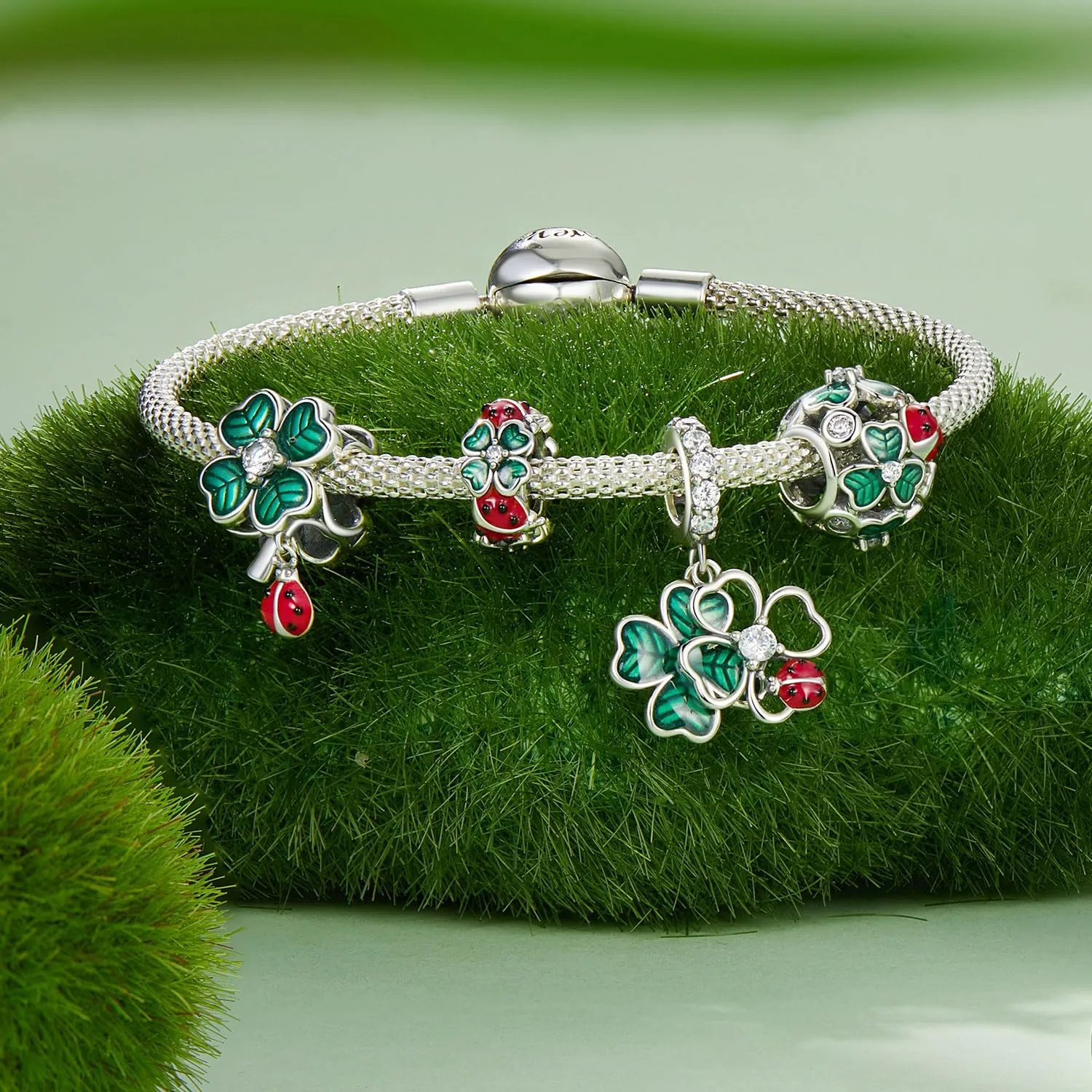 NINGAN Ciondolo in Argento 925 con Goccia Verde e Perline - immagine 2