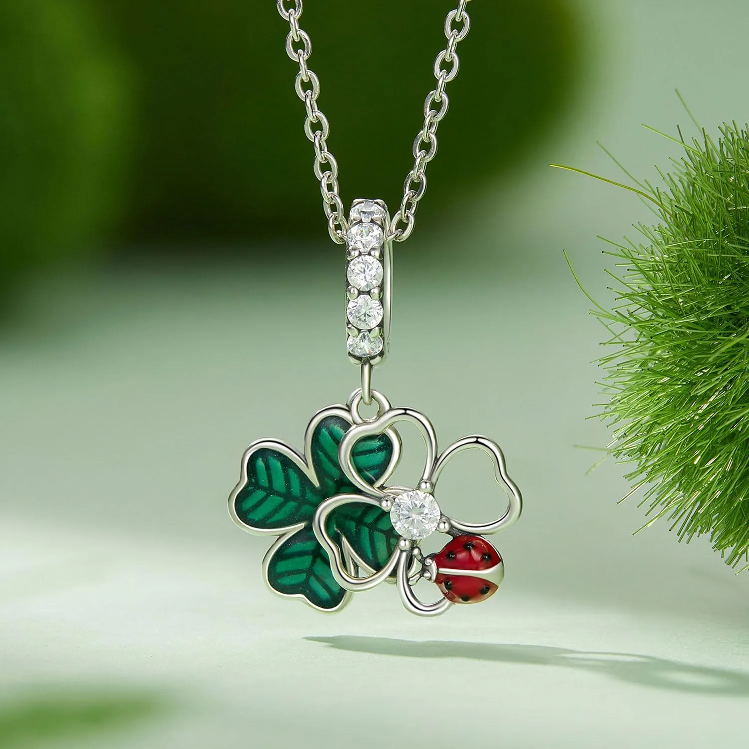 NINGAN Ciondolo in Argento 925 con Goccia Verde e Perline - immagine 3