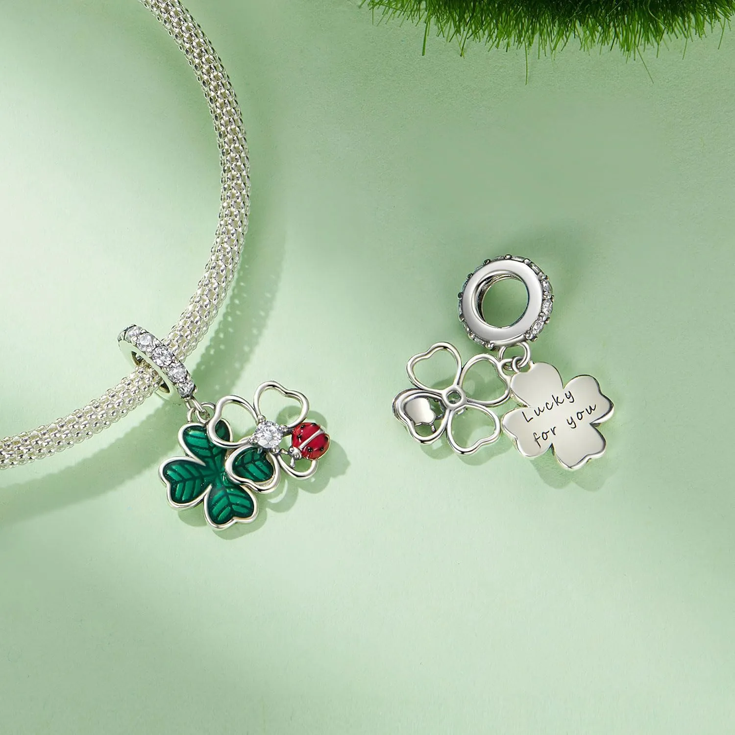 NINGAN Ciondolo in Argento 925 con Goccia Verde e Perline - immagine 4