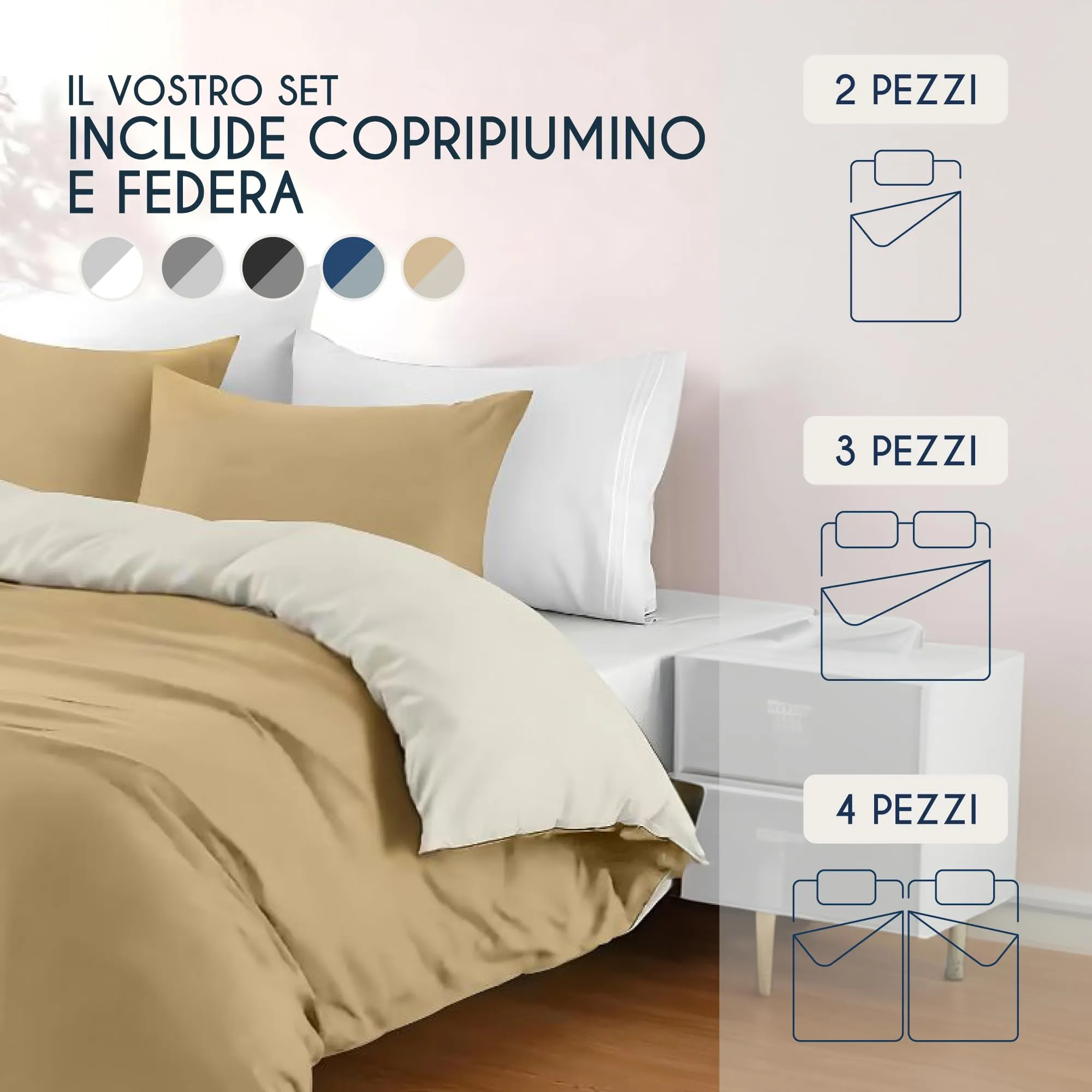 Dreamzie Copripiumino Matrimoniale 200x220 cm con 2 Federe 80x80 cm, Microfibra, Tinta Unita - immagine 6