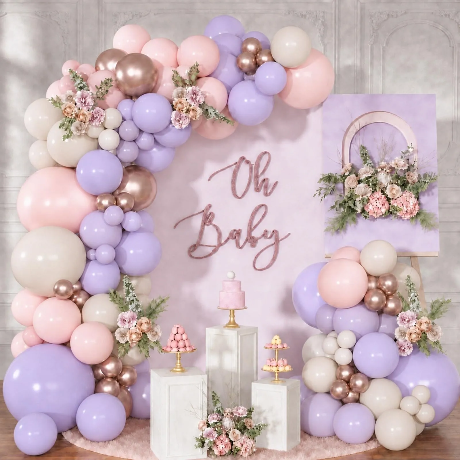 Frigg Kit Arco di Palloncini Viola, Rosa, Bianco Sabbia e Oro Rosa - immagine 1