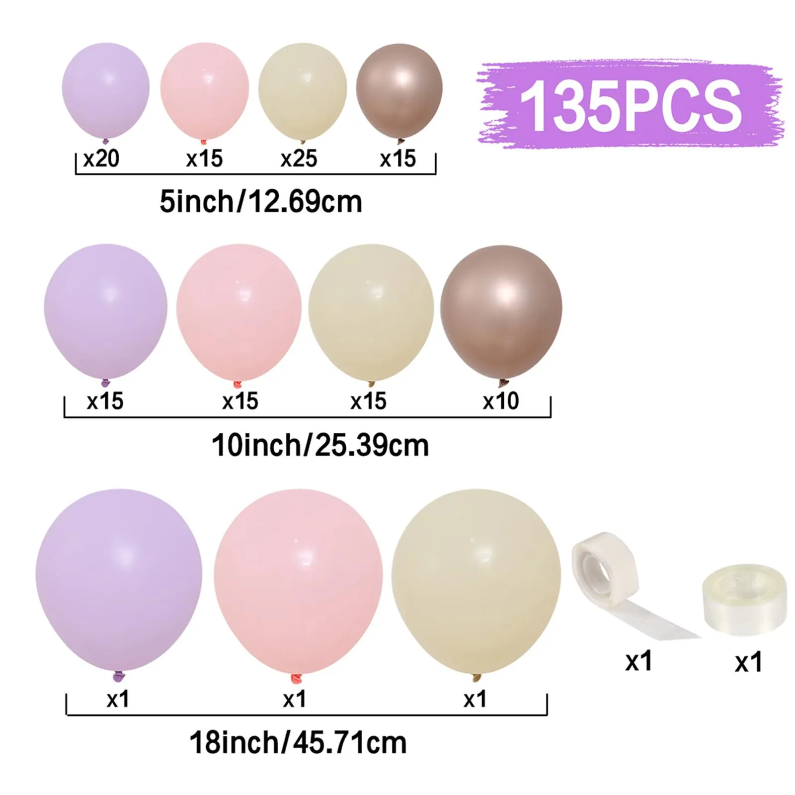 Frigg Kit Arco di Palloncini Viola, Rosa, Bianco Sabbia e Oro Rosa - immagine 2