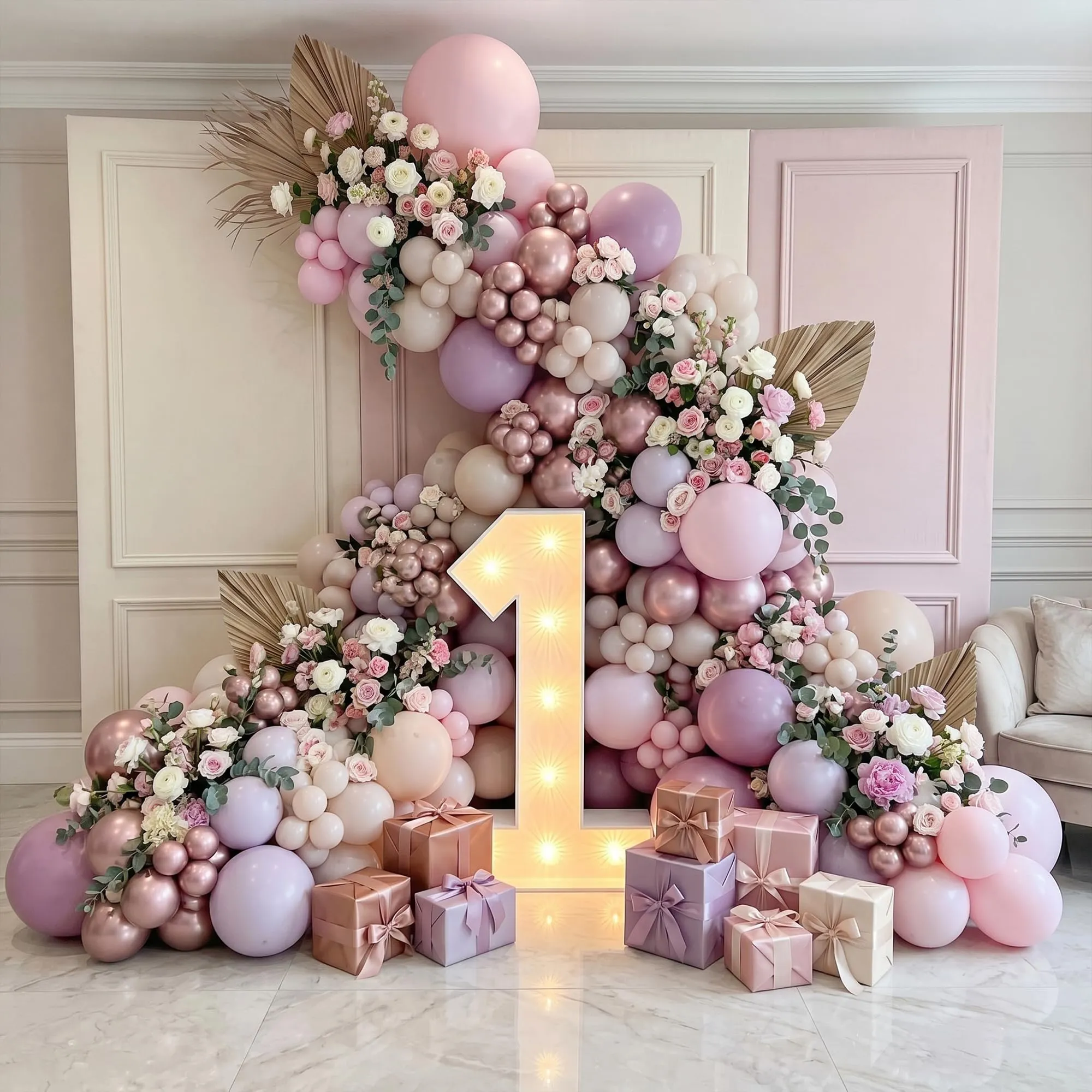 Frigg Kit Arco di Palloncini Viola, Rosa, Bianco Sabbia e Oro Rosa - immagine 3