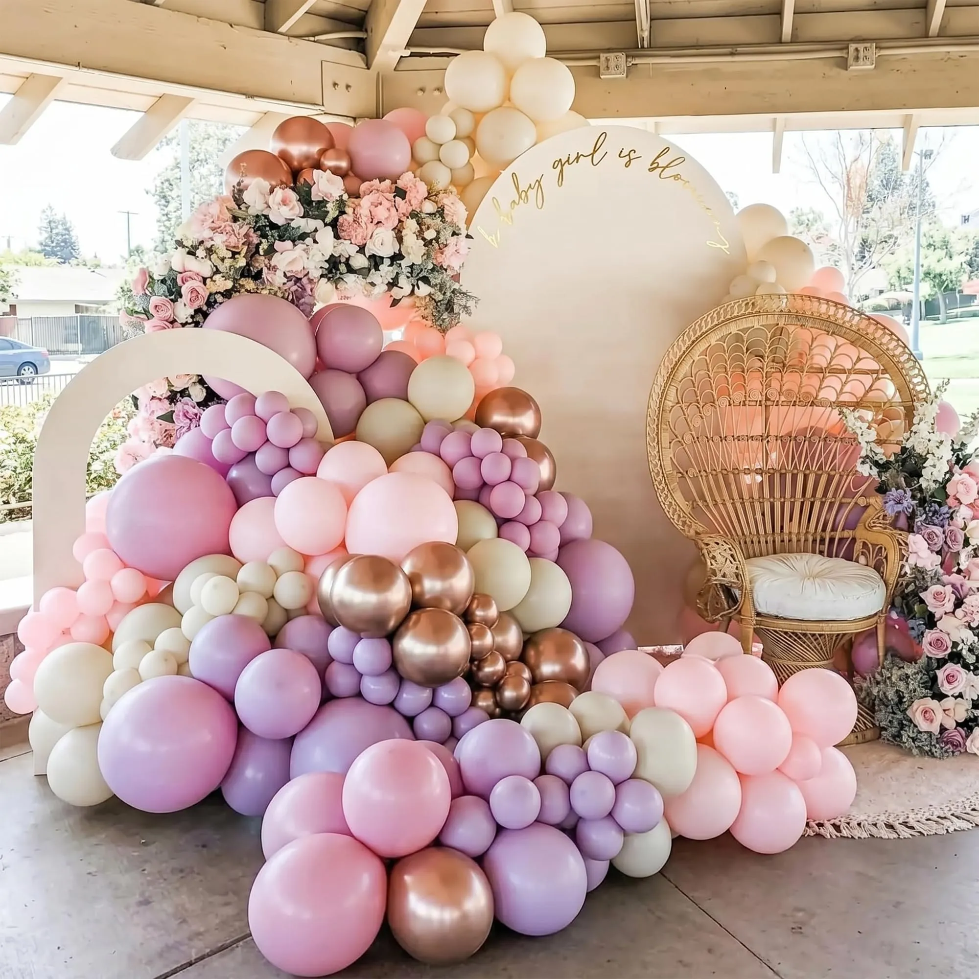 Frigg Kit Arco di Palloncini Viola, Rosa, Bianco Sabbia e Oro Rosa - immagine 4