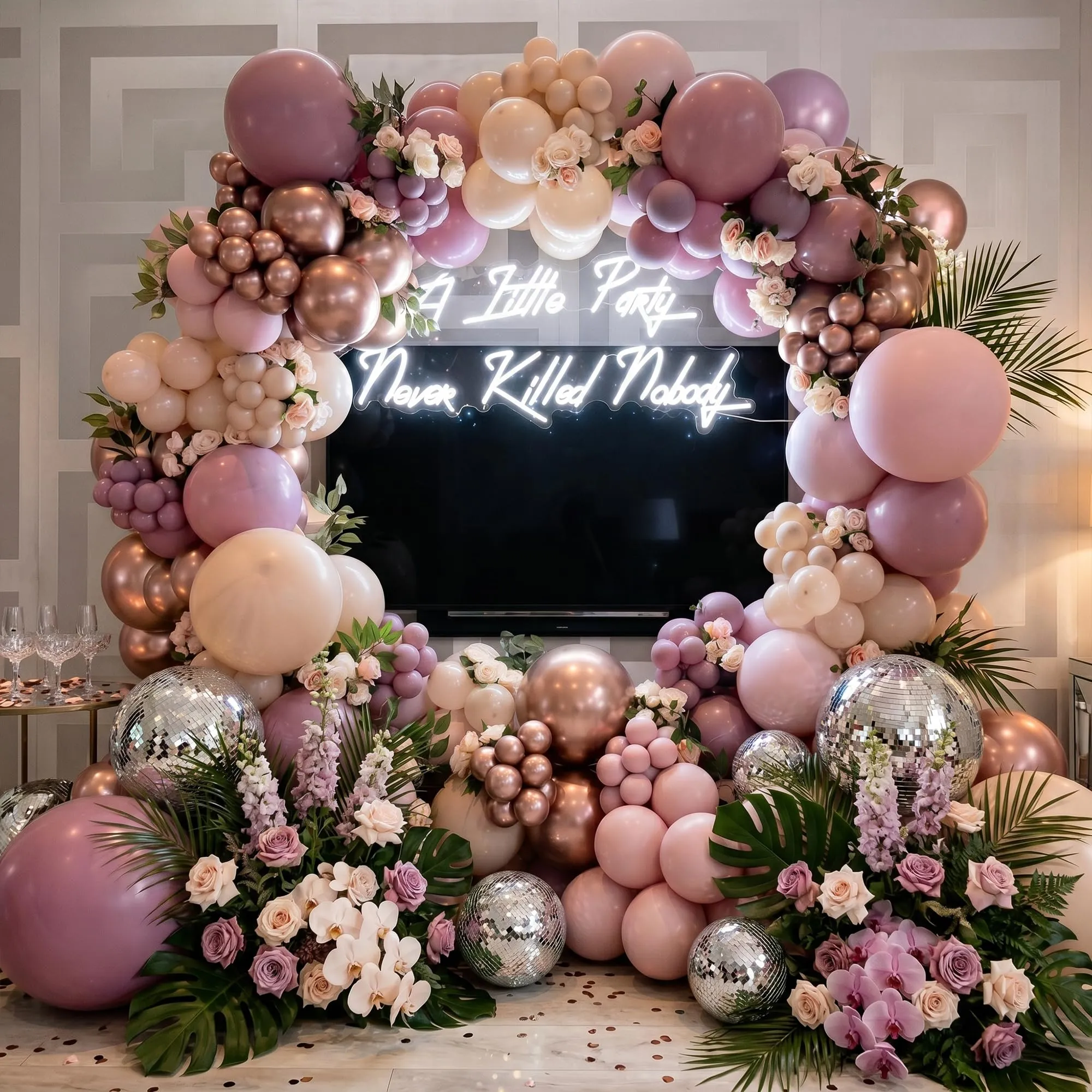 Frigg Kit Arco di Palloncini Viola, Rosa, Bianco Sabbia e Oro Rosa - immagine 5