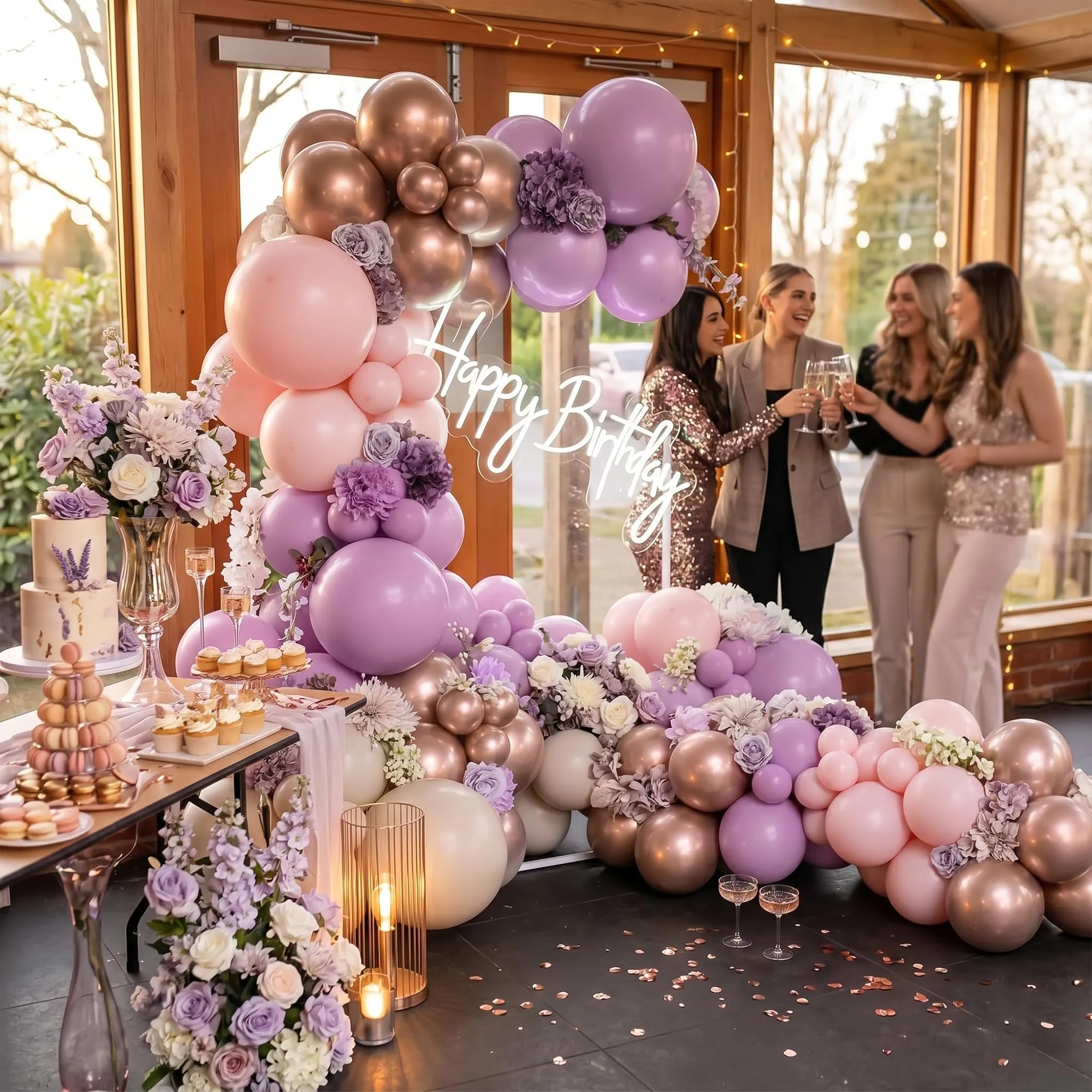Frigg Kit Arco di Palloncini Viola, Rosa, Bianco Sabbia e Oro Rosa - immagine 6