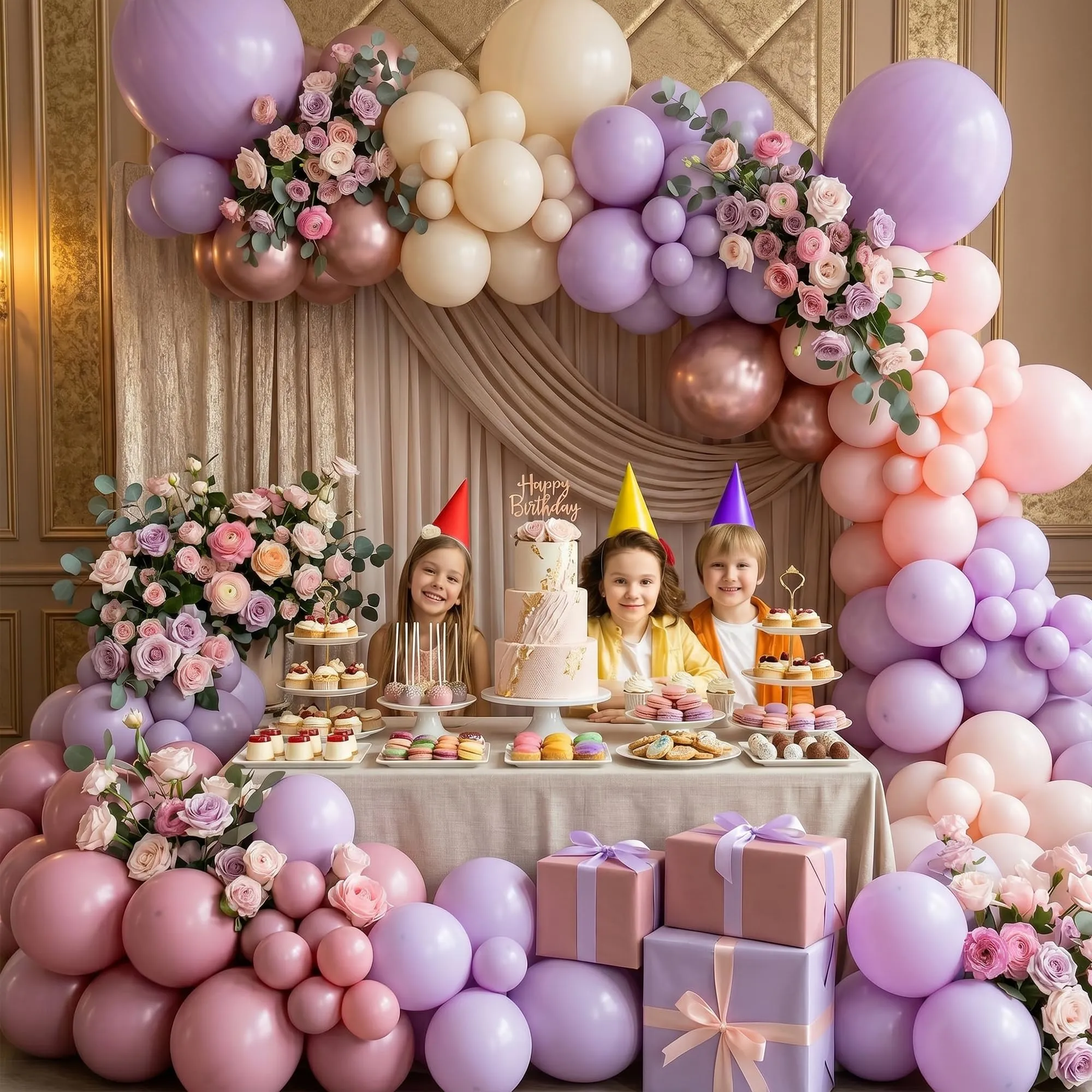 Frigg Kit Arco di Palloncini Viola, Rosa, Bianco Sabbia e Oro Rosa - immagine 7