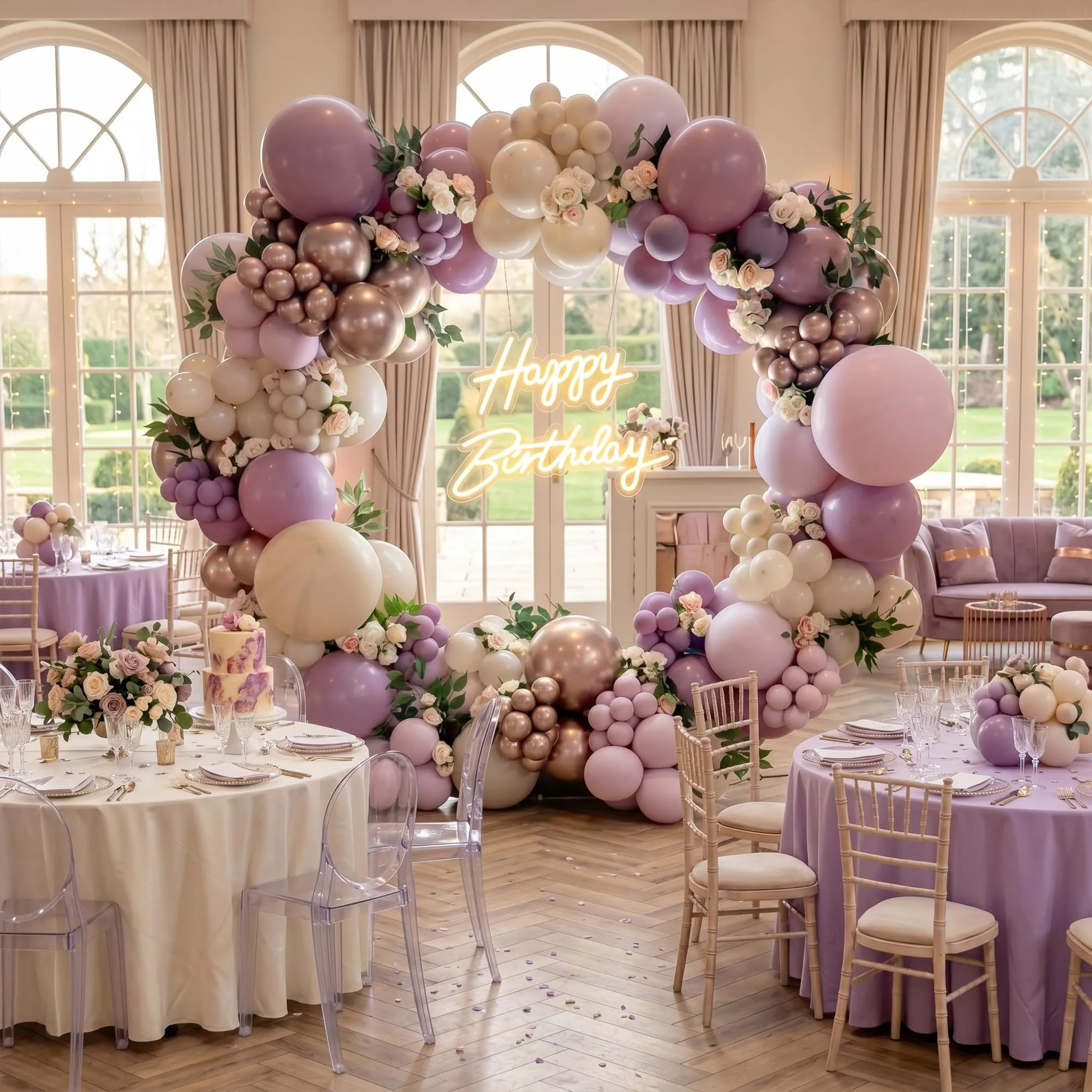 Frigg Kit Arco di Palloncini Viola, Rosa, Bianco Sabbia e Oro Rosa - immagine 9