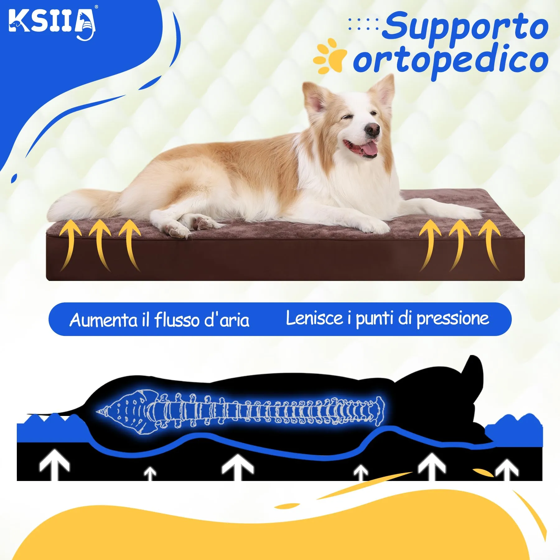 KSIIA Cuccia Cane Interno, Cuscino Ortopedico 88x55x7cm, Marrone - immagine 2
