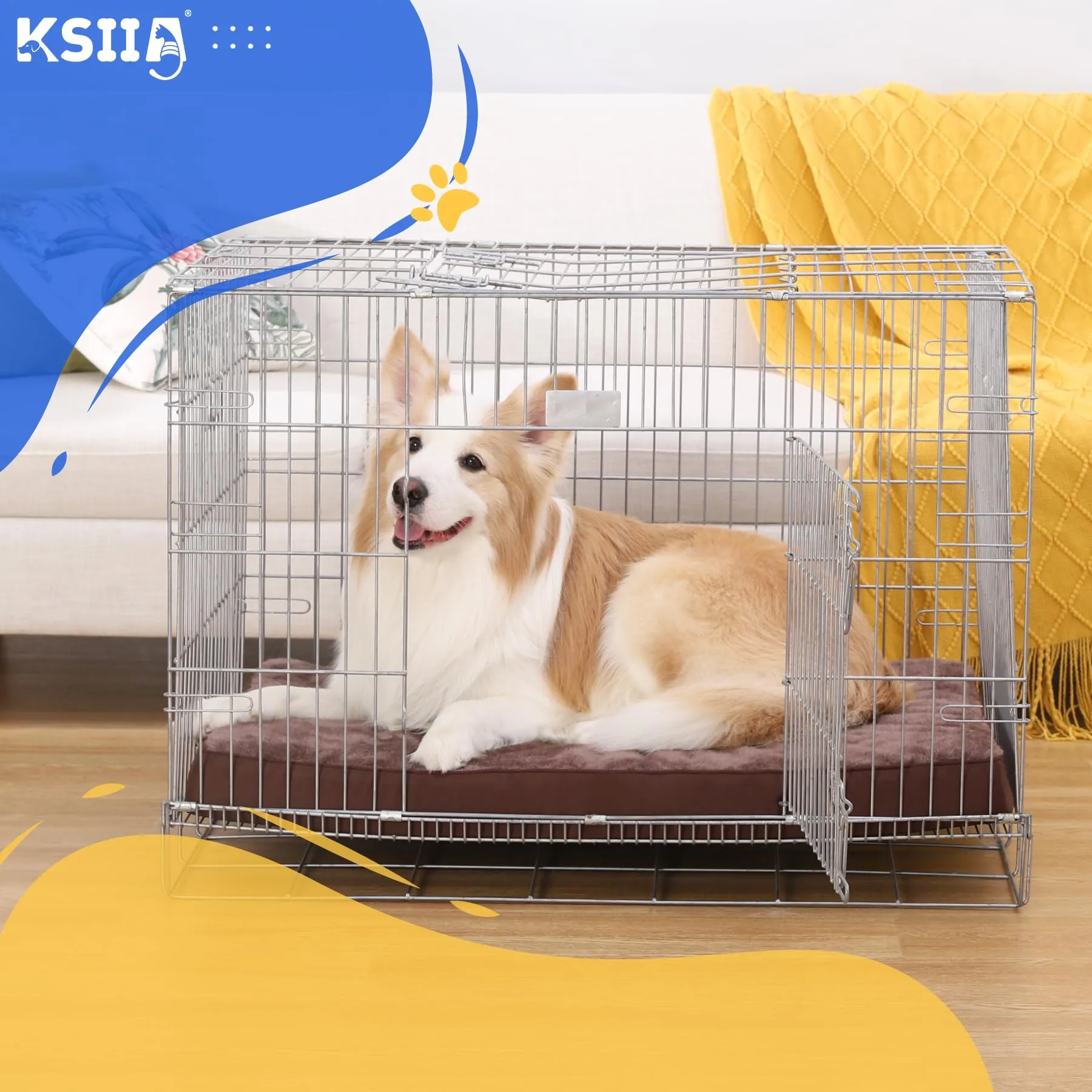 KSIIA Cuccia Cane Interno, Cuscino Ortopedico 88x55x7cm, Marrone - immagine 7