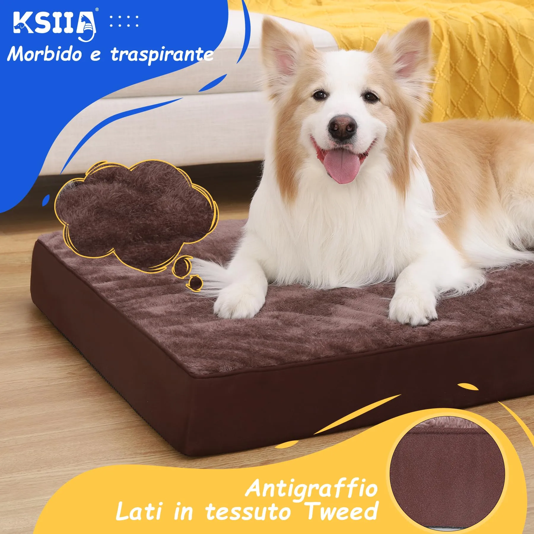 KSIIA Cuccia Cane Interno Taglia Grande, Cuscino Cane XL, 104x68x8cm, Marrone - immagine 5