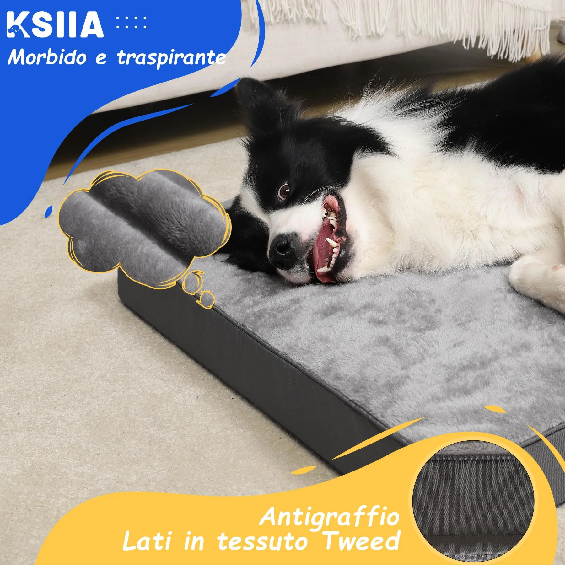 KSIIA Cuccia Cane Interno Taglia Grande, Cuscino XXL 111x81x9cm, Grigio - immagine 3