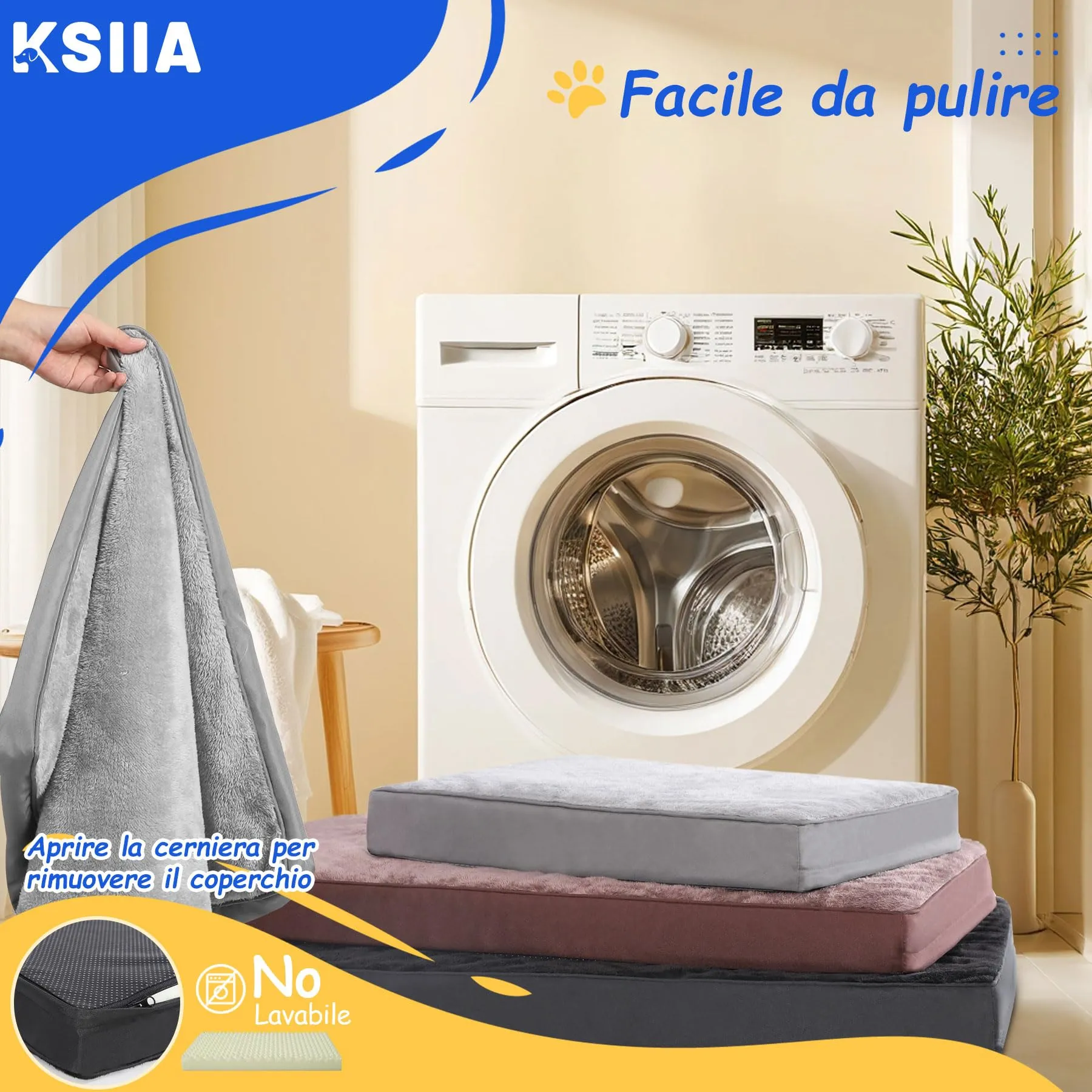 KSIIA Cuccia Cane Interno Taglia Grande, Cuscino XL, 91x68x8cm, Grigio - immagine 5