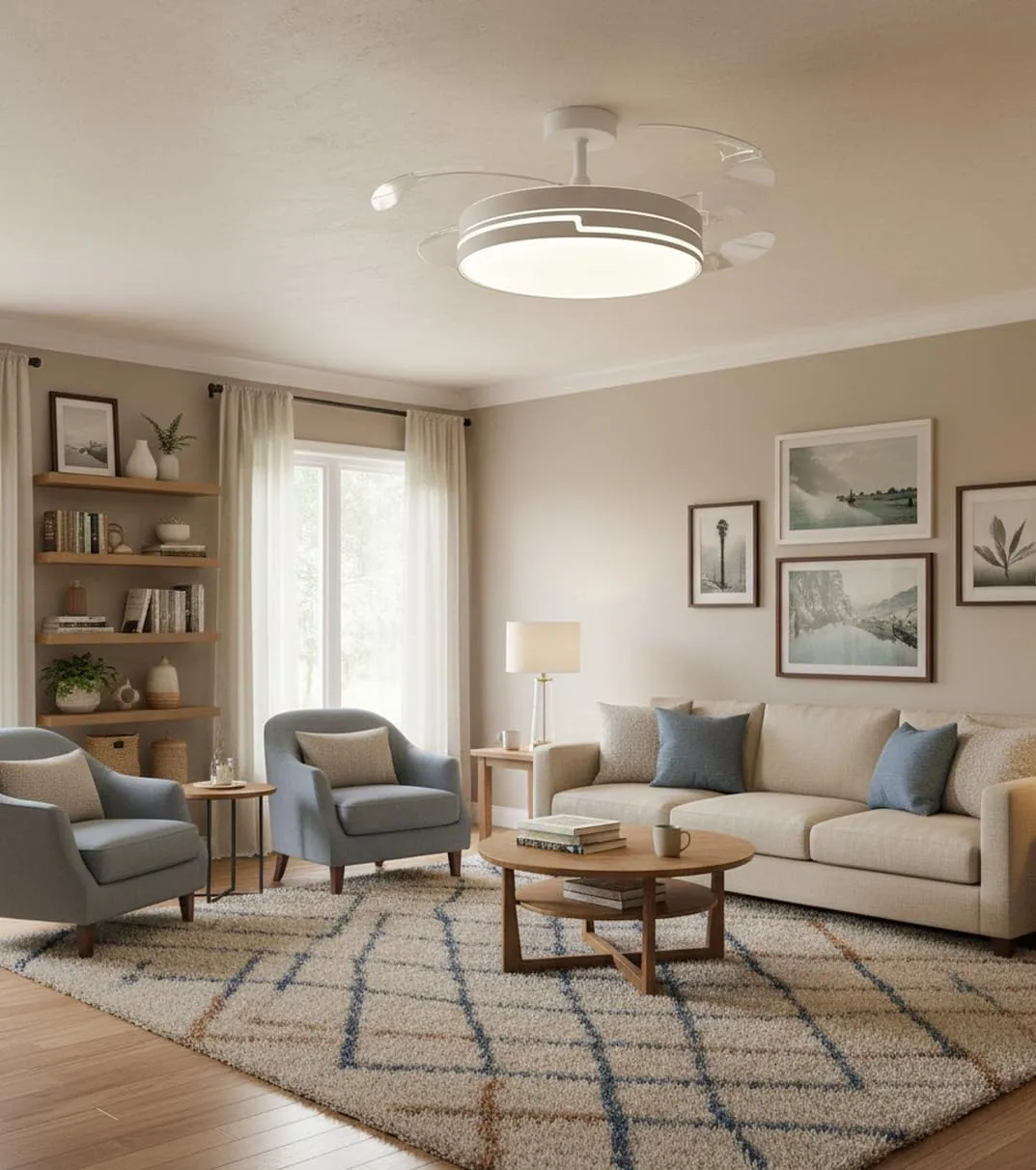 Bel Air Home Robin Ventilatore da Soffitto con Motore DC, Pale a Scomparsa, Luce LED 36W e Telecomando, Bianco - immagine 2