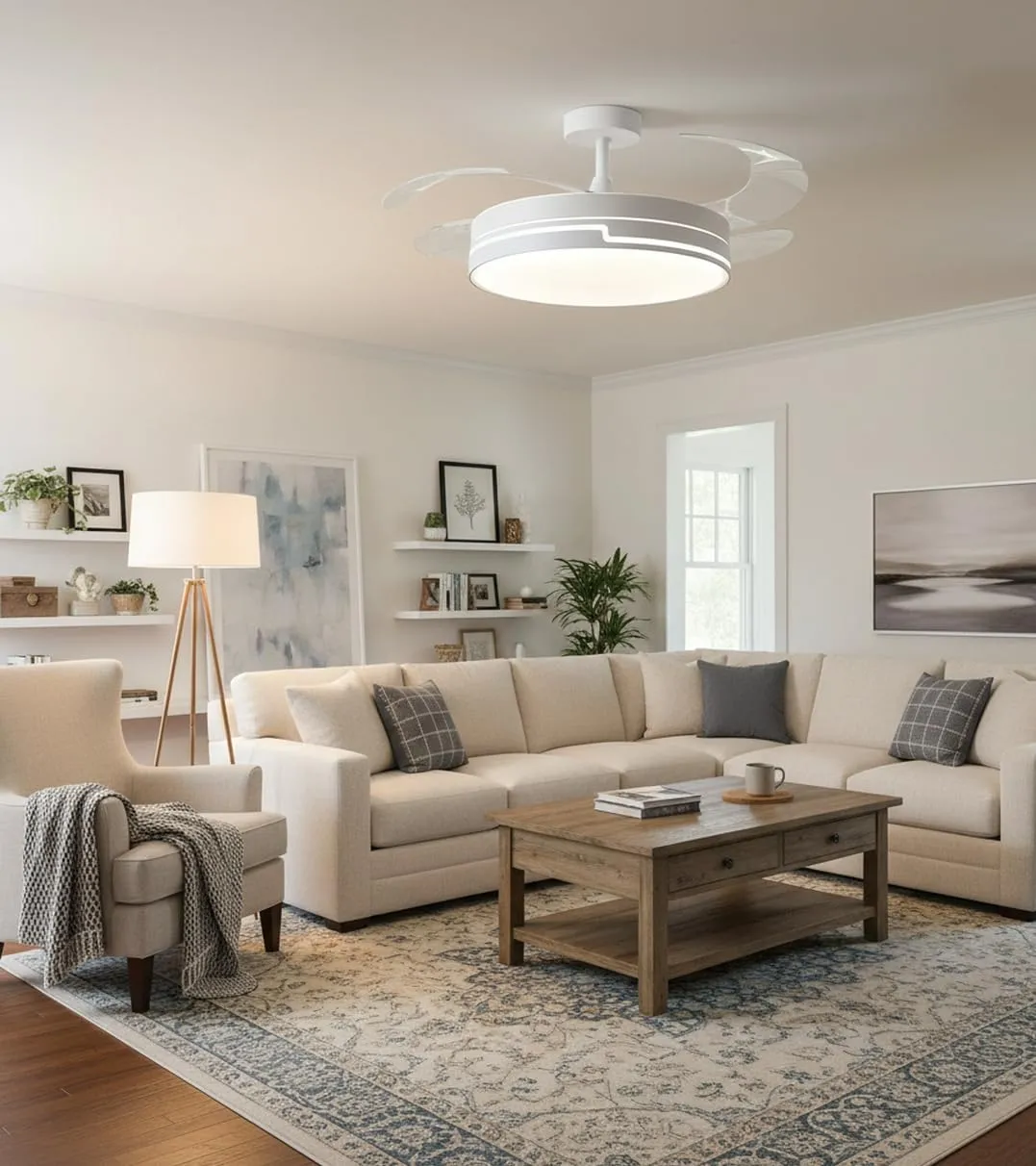 Bel Air Home Robin Ventilatore da Soffitto con Motore DC, Pale a Scomparsa, Luce LED 36W e Telecomando, Bianco - immagine 3