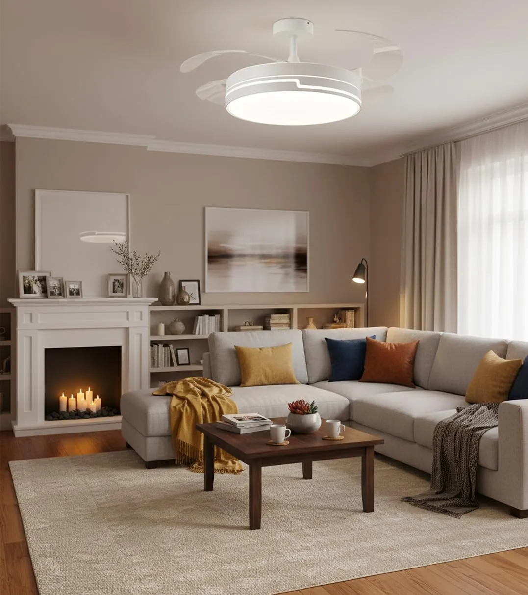 Bel Air Home Robin Ventilatore da Soffitto con Motore DC, Pale a Scomparsa, Luce LED 36W e Telecomando, Bianco - immagine 7