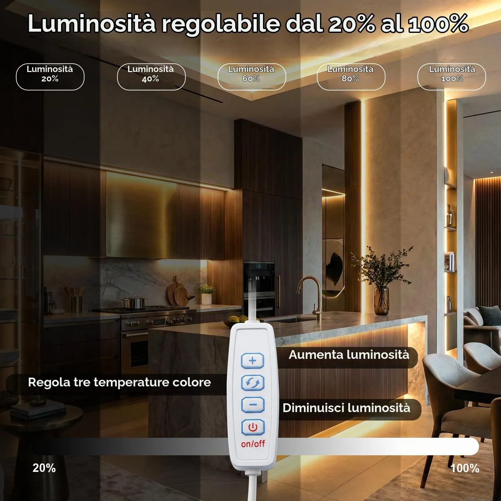 ShineBurky Striscia LED COB 5V USB, CCT 2700K-6500K, 2 Metri, 608LEDs/M, CRI93+ - immagine 3