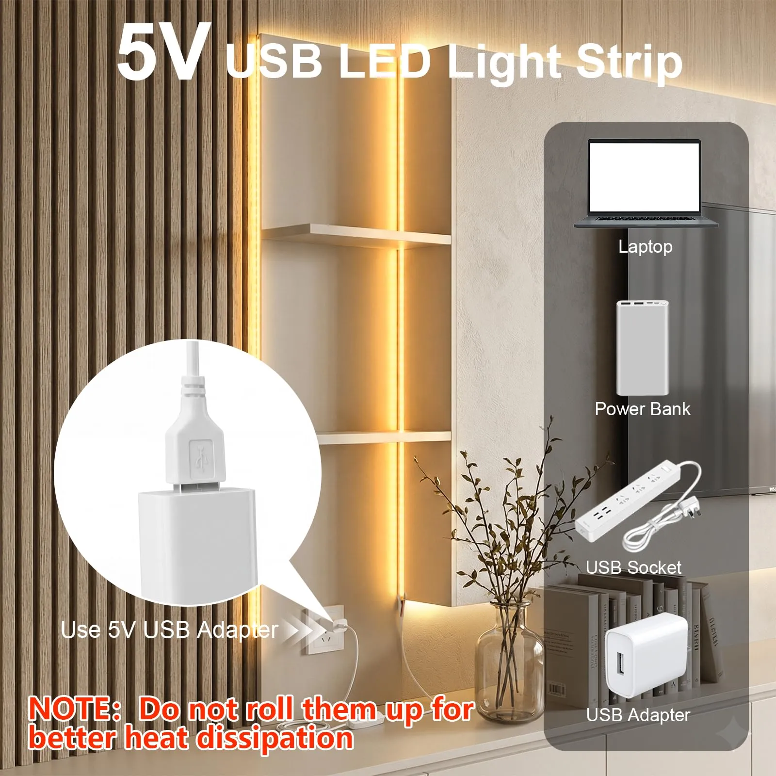 ShineBurky Striscia LED COB 5V USB, CCT 2700K-6500K, 2 Metri, 608LEDs/M, CRI93+ - immagine 4