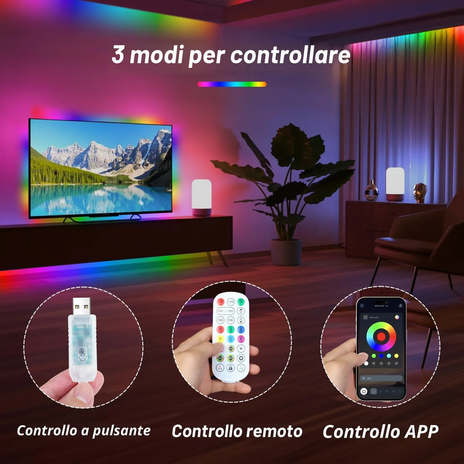 ShineBurky Striscia LED COB 2 Metri 5V USB RGB Smart IC - immagine 7