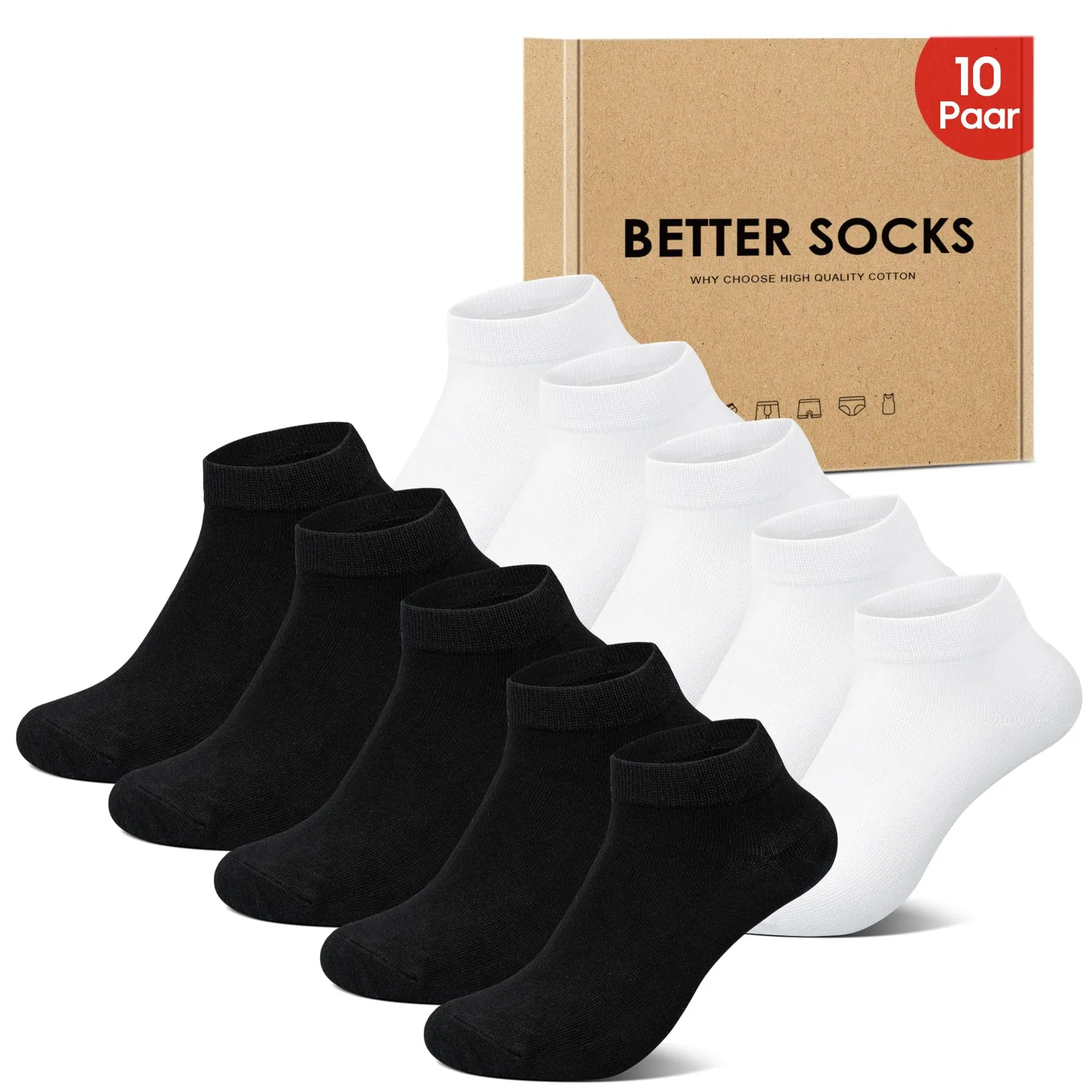 IceReco Calze Corte Uomo e Donna in Cotone, 10 Paia, 43-46, Nero - immagine 1
