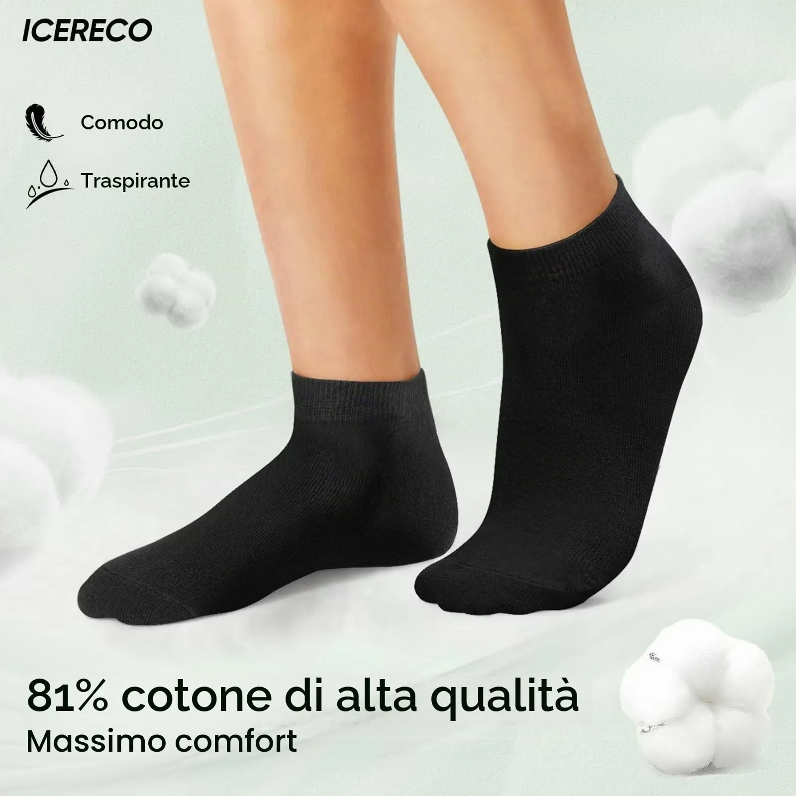 IceReco Calze Corte Uomo e Donna in Cotone, 10 Paia, 43-46, Nero - immagine 3
