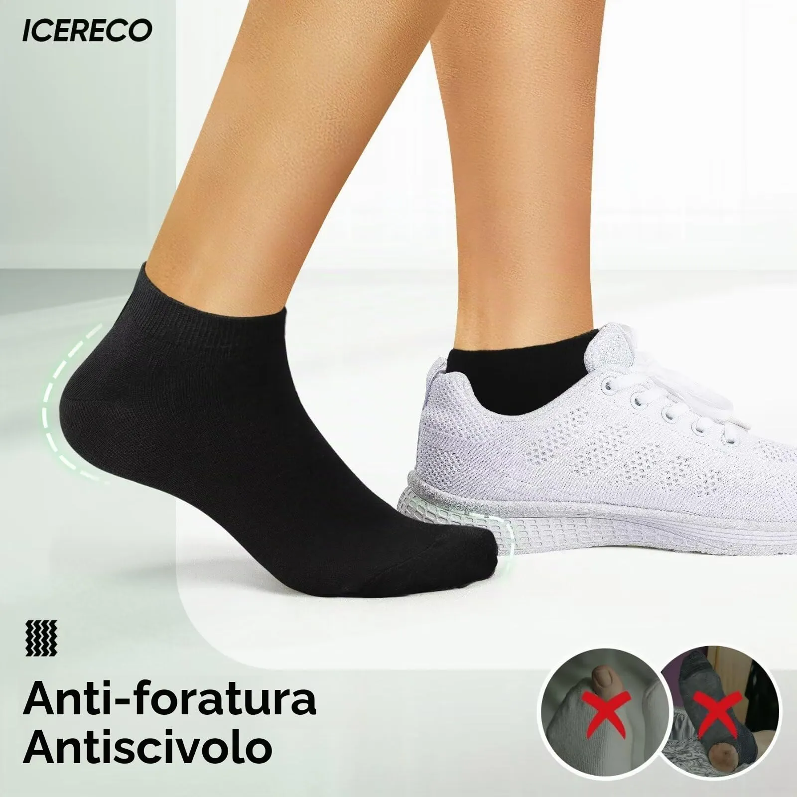 IceReco Calze Corte Uomo e Donna in Cotone, 10 Paia, 43-46, Nero - immagine 5