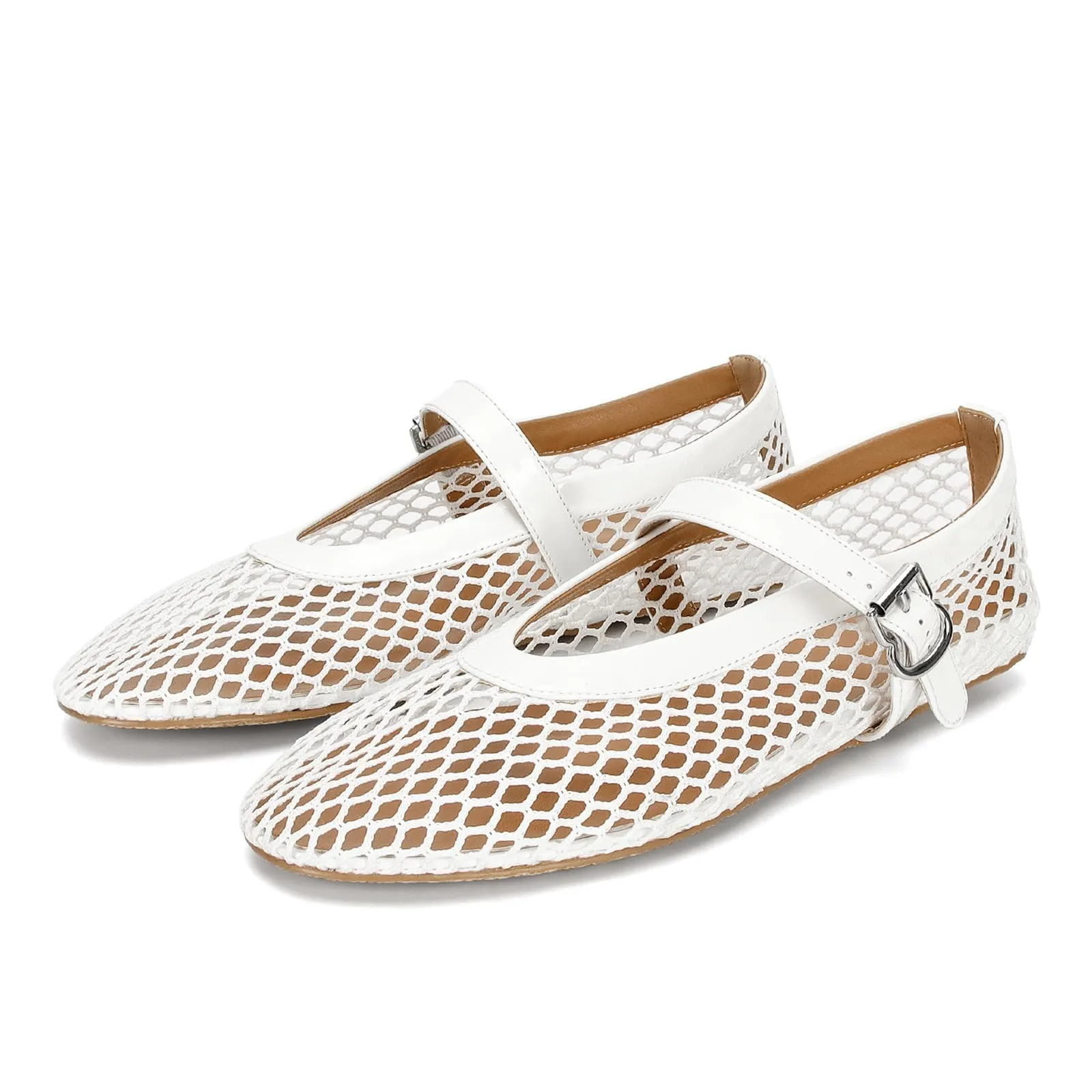 DOEYG Ballerine da Donna in Rete con Cinturino con Fibbia, Bianco, 38.5 EU - immagine 1