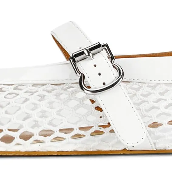 DOEYG Ballerine da Donna in Rete con Cinturino con Fibbia, Bianco, 38.5 EU - immagine 6