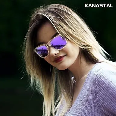 KANASTAL Occhiali da Sole Polarizzati UV400 Viola Specchio Montatura Trasparente - immagine 2
