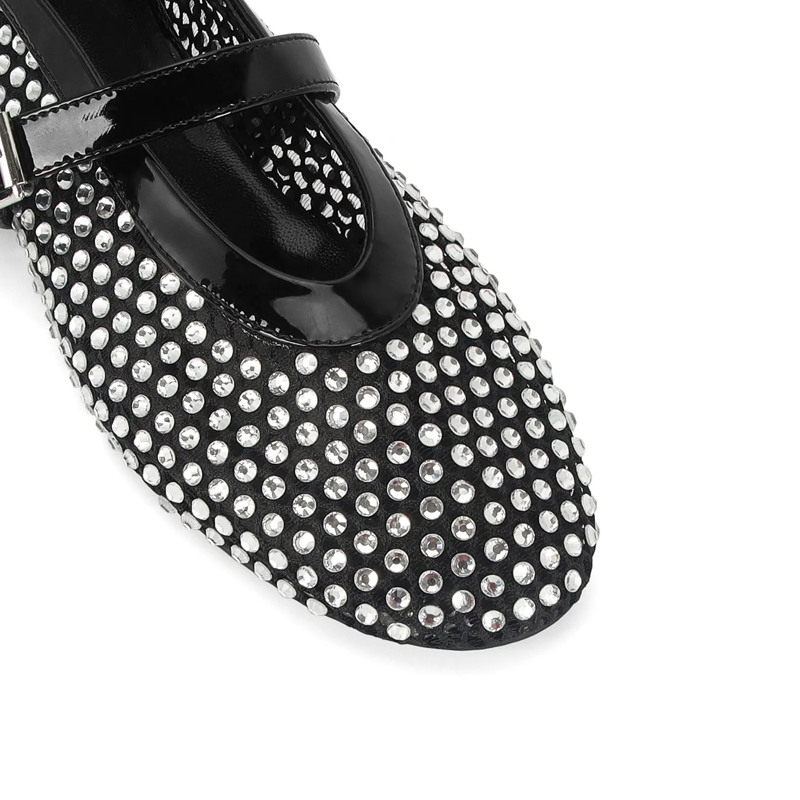 DOEYG Ballerine in rete da donna con fibbia e strass, Neri, 38 EU - immagine 6