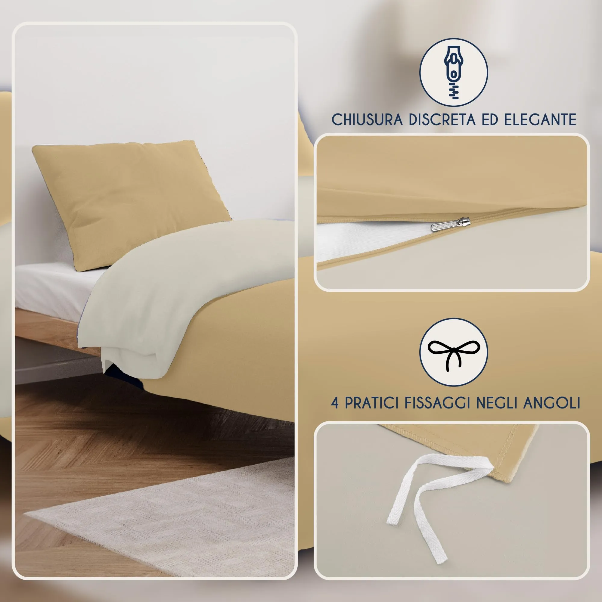 Dreamzie Copripiumino Singolo 140x200 cm e Federa 65x65 cm - Microfibra, Beige/Sabbia - immagine 3