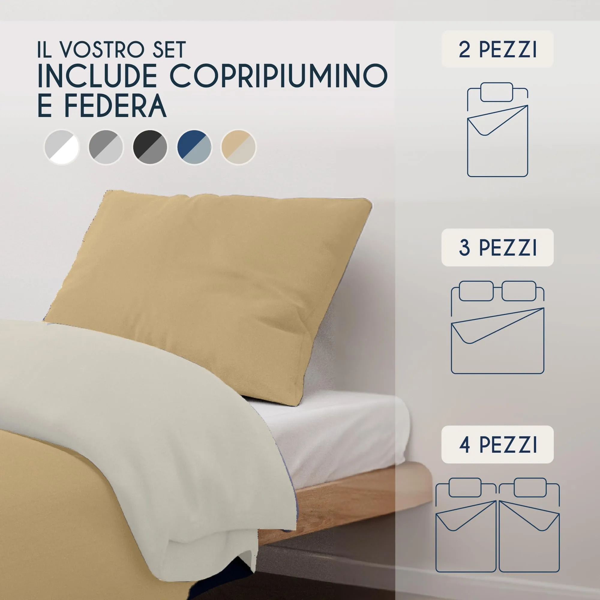 Dreamzie Copripiumino Singolo 140x200 cm e Federa 65x65 cm - Microfibra, Beige/Sabbia - immagine 6