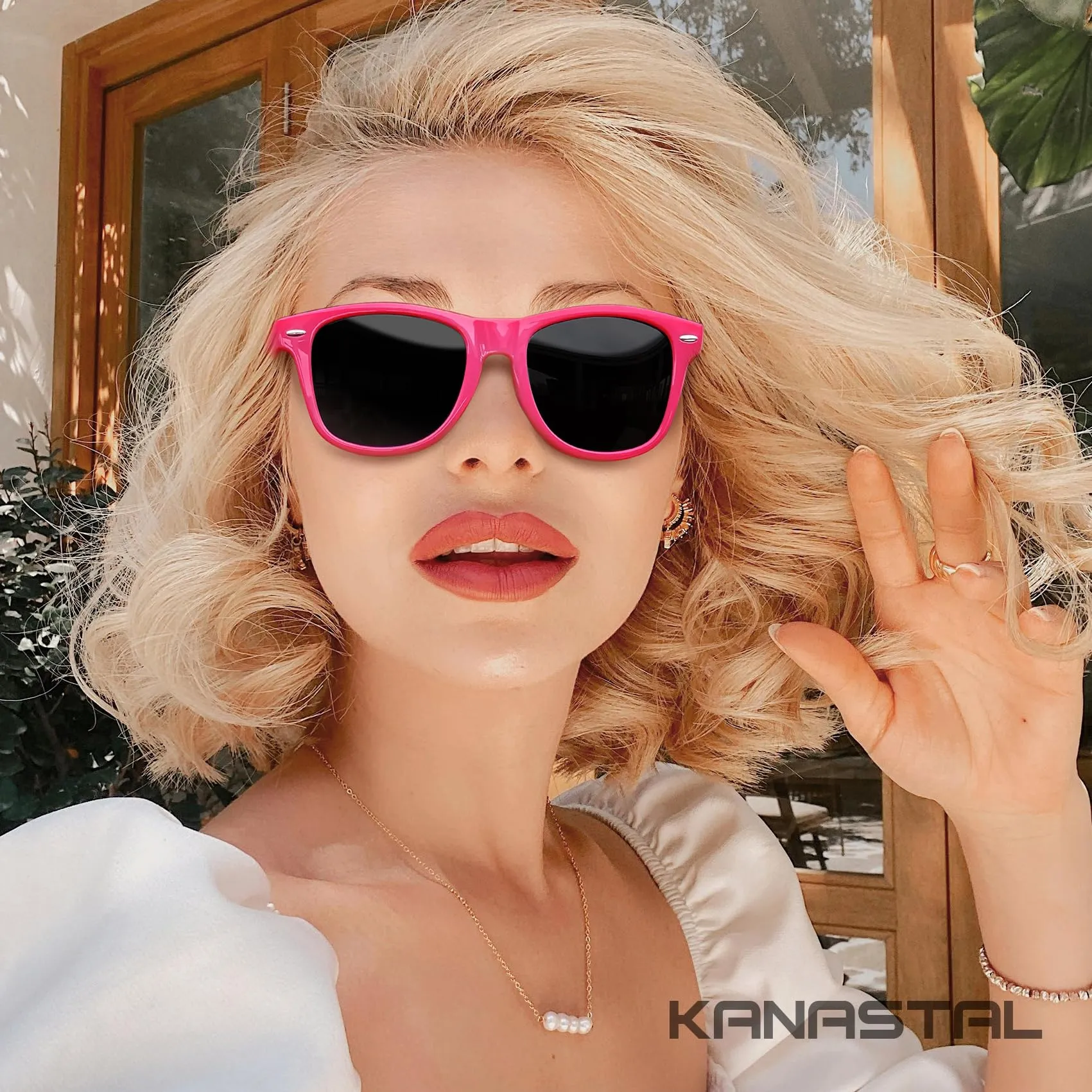 KANASTAL Occhiali da Sole Polarizzati UV400 per Uomo e Donna, Montatura Rosa e Lenti Nere - immagine 2