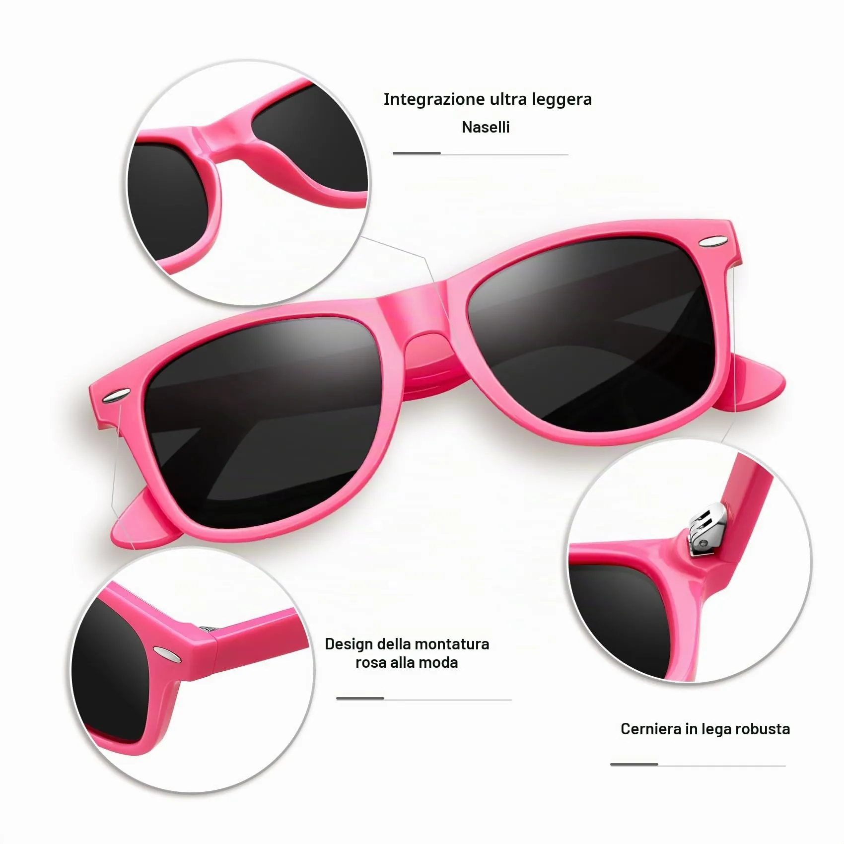 KANASTAL Occhiali da Sole Polarizzati UV400 per Uomo e Donna, Montatura Rosa e Lenti Nere - immagine 4