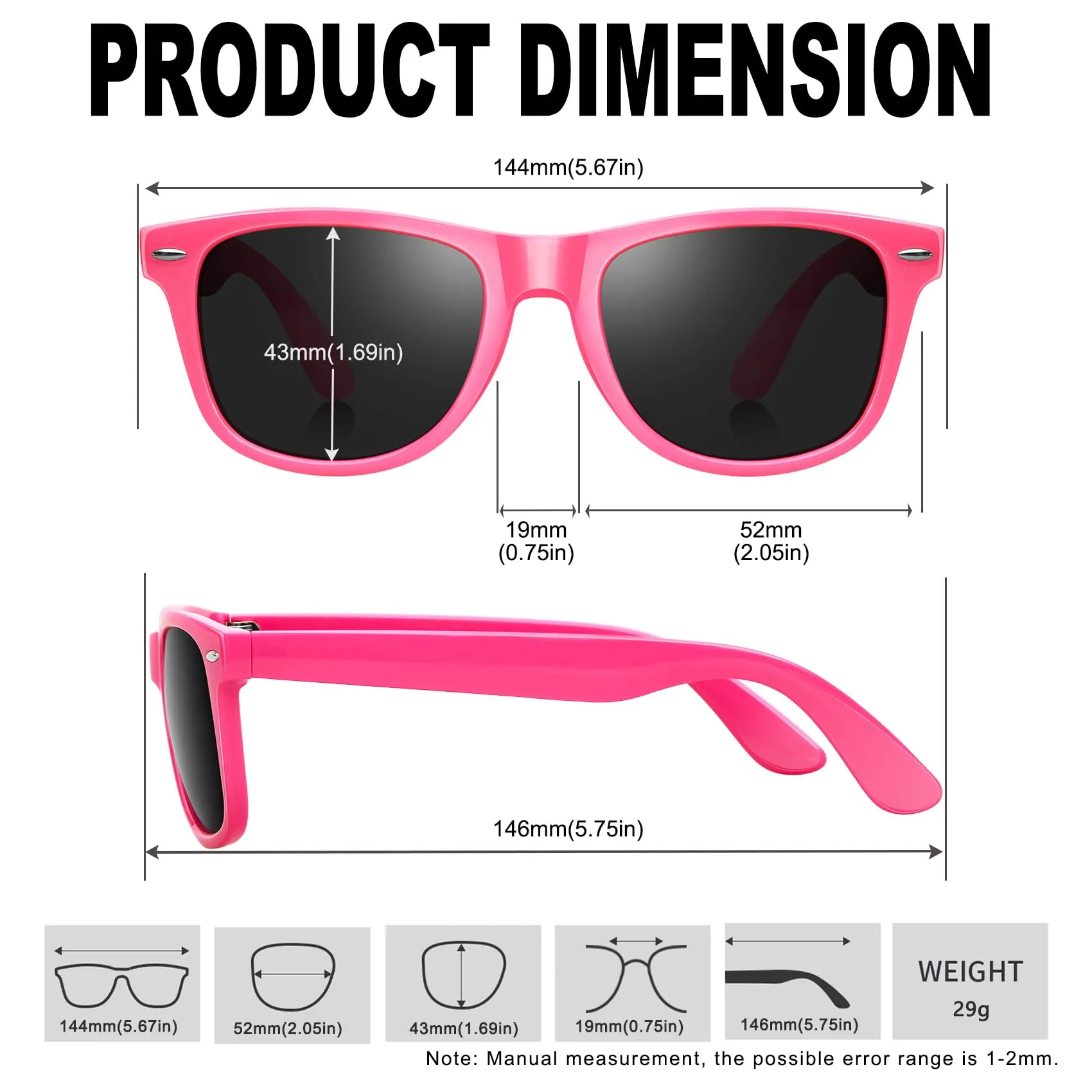 KANASTAL Occhiali da Sole Polarizzati UV400 per Uomo e Donna, Montatura Rosa e Lenti Nere - immagine 5