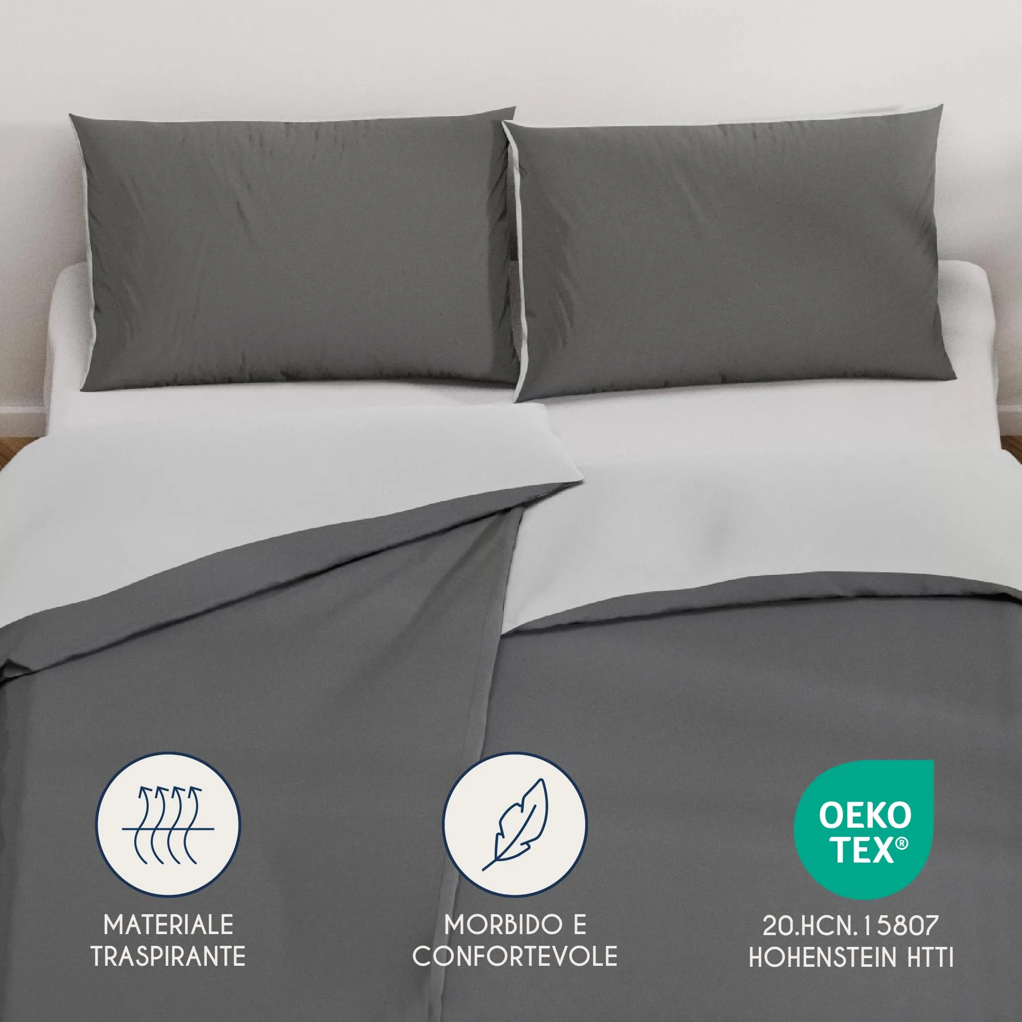 Dreamzie Set 2 Copripiumini Singolo 135x200 cm e 2 Federe 80x80 cm, Microfibra, Grigio Scuro / Grigio Chiaro - immagine 2