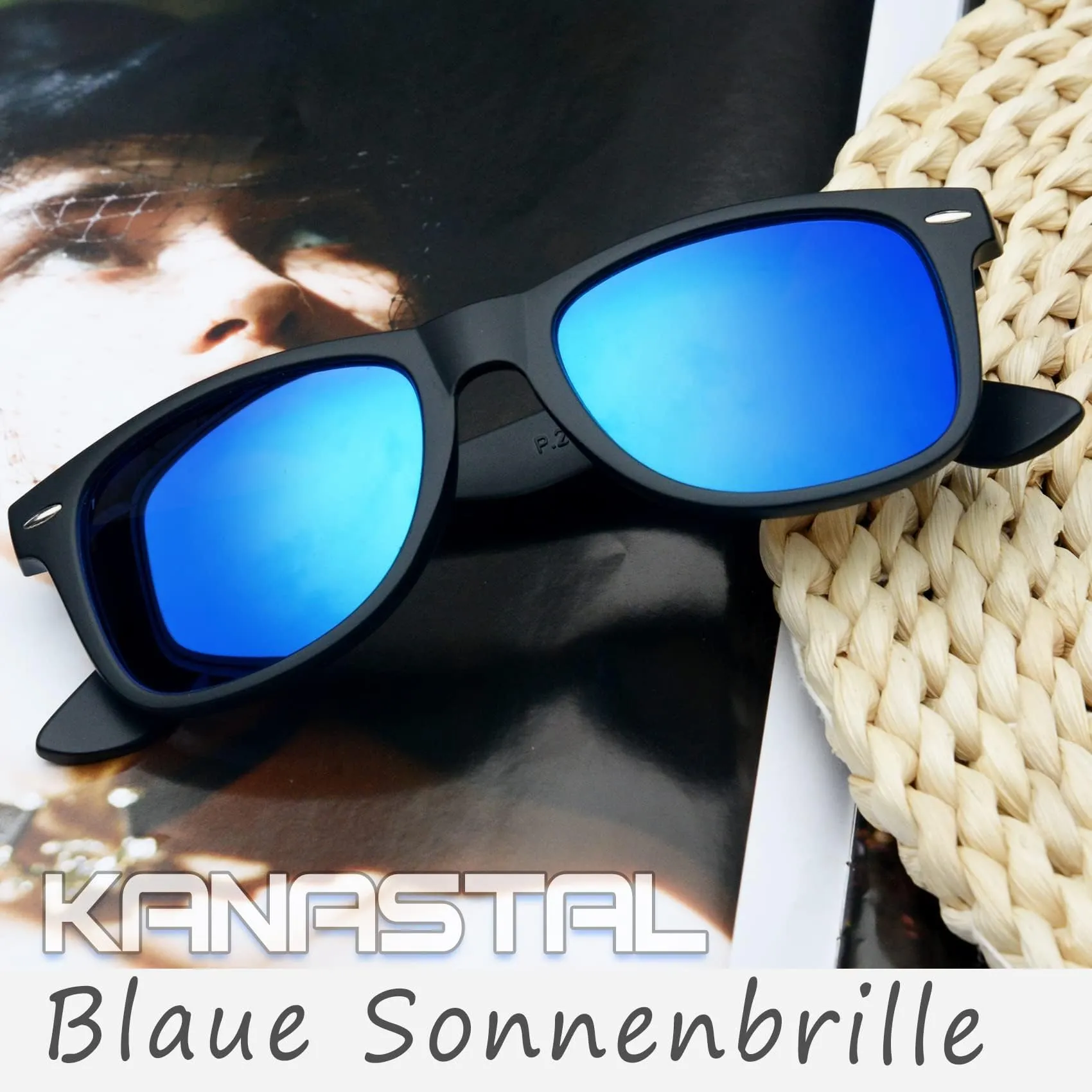 KANASTAL Occhiali da Sole Polarizzati UV400 Quadrata Nero Blu Specchio K1940-33 - immagine 3