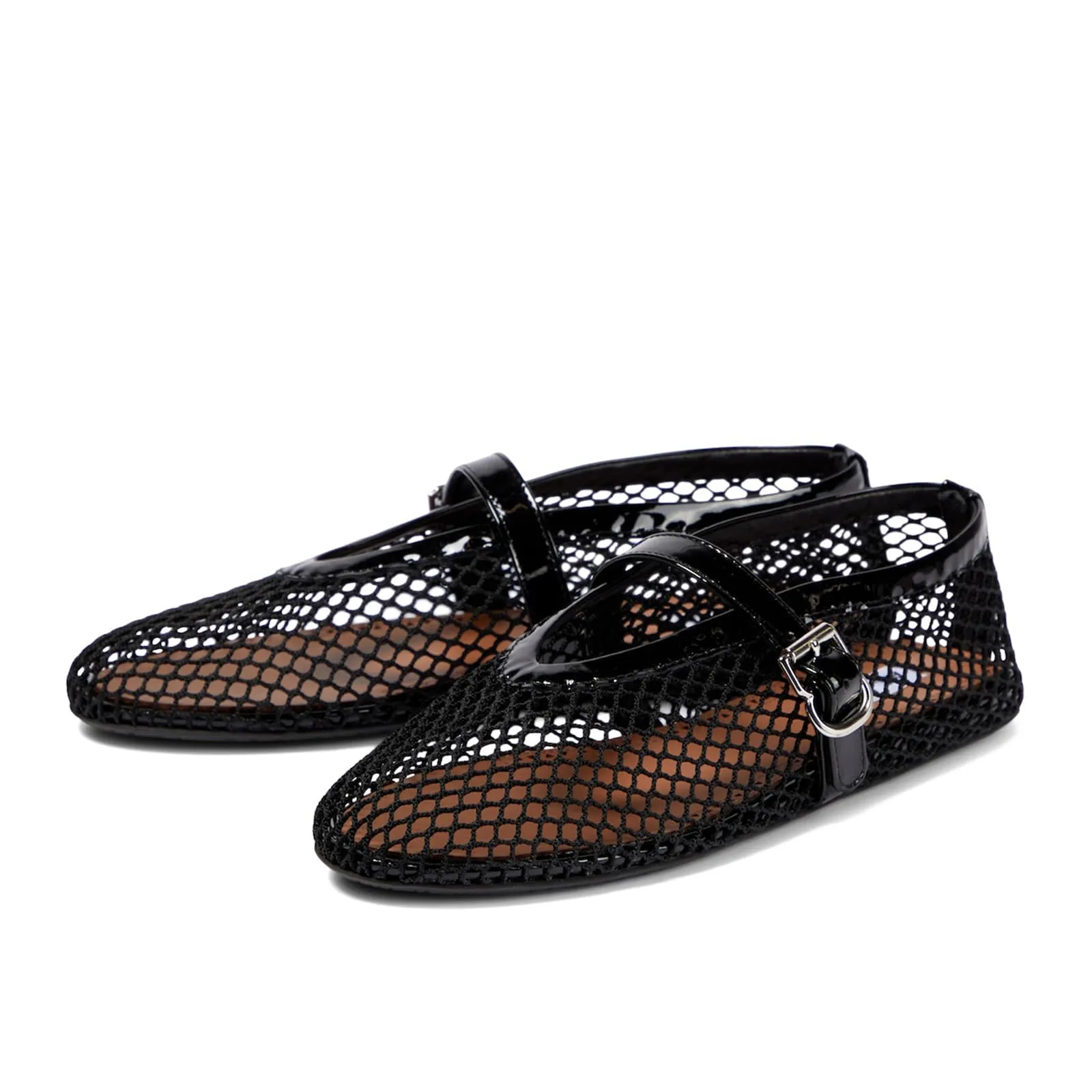 DOEYG Ballerine da Donna in Rete con Cinturino con Fibbia, Tacco Piatto, Nero, 38.5 EU - immagine 1