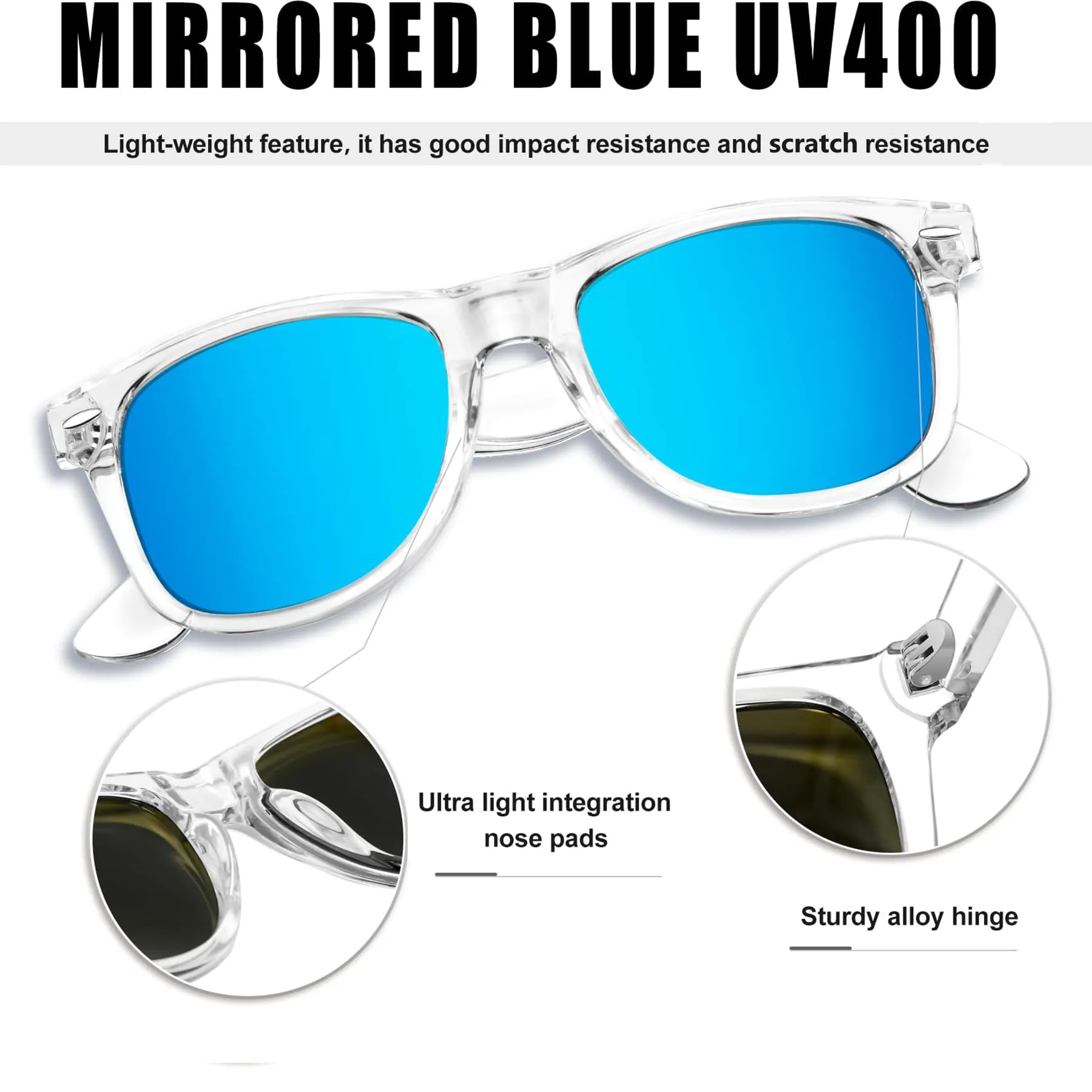 KANASTAL Occhiali da Sole Polarizzati UV400 Blu Specchio Montatura Trasparente - immagine 4
