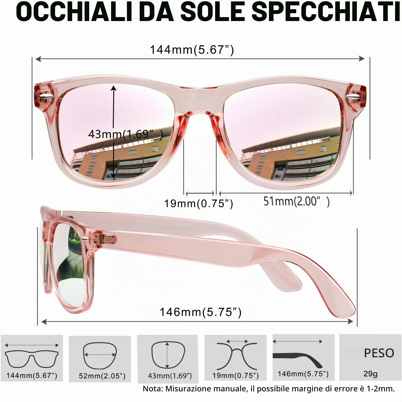 KANASTAL Occhiali da Sole Polarizzati UV400 Rosa Specchio - immagine 4