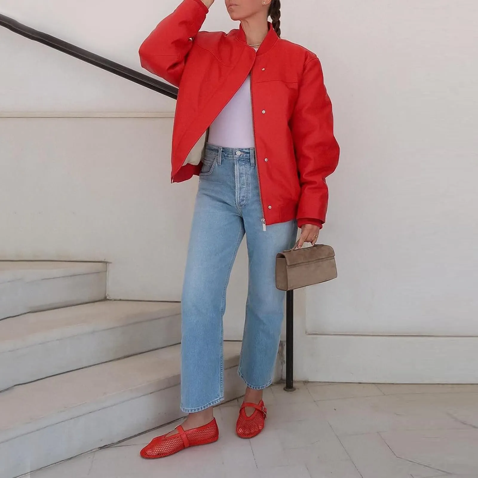 Doeyg Scarpe Ballerine in Rete da Donna con Fibbia, Rosso, 41 EU - immagine 3