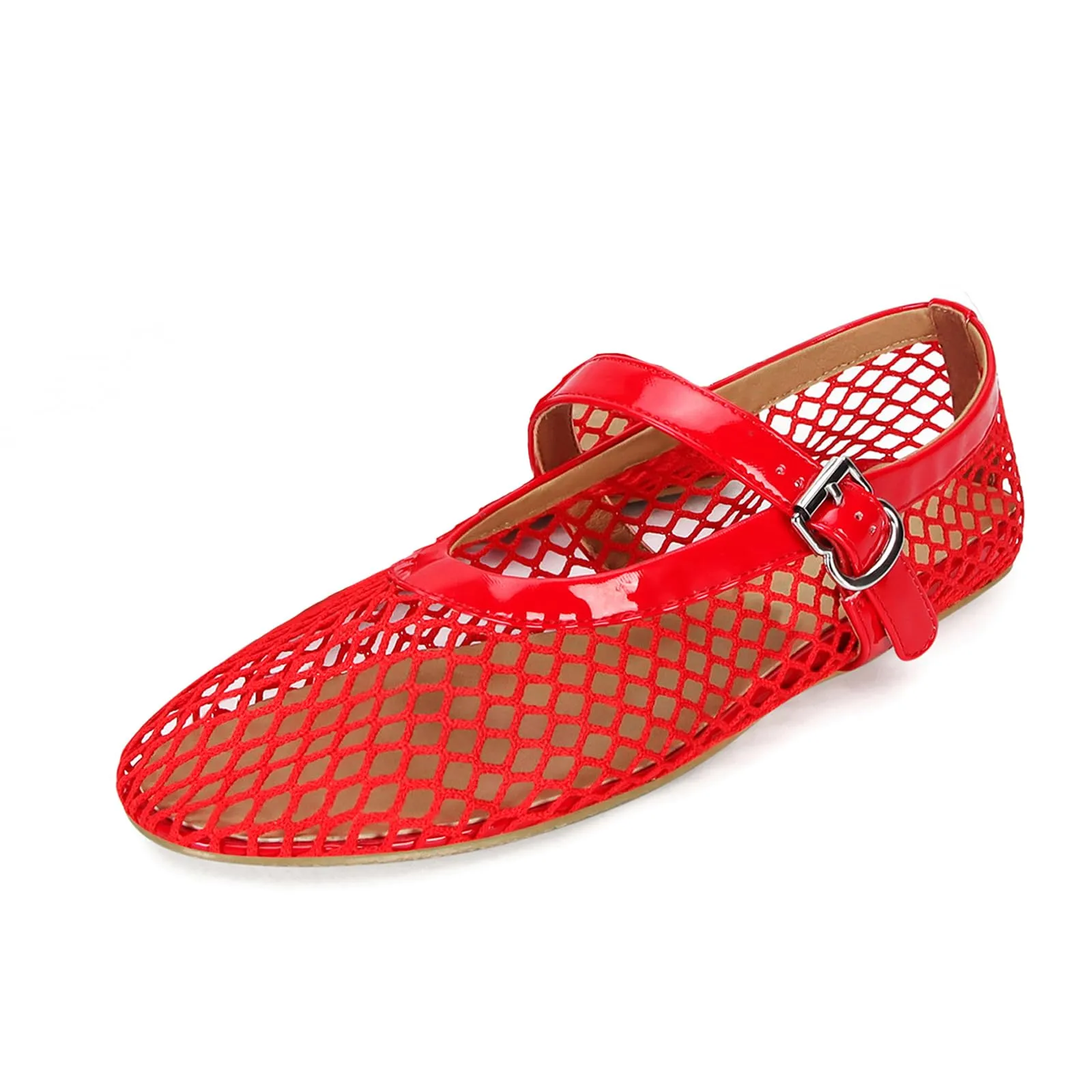 Doeyg Scarpe Ballerine in Rete da Donna con Fibbia, Rosso, 41 EU - immagine 6