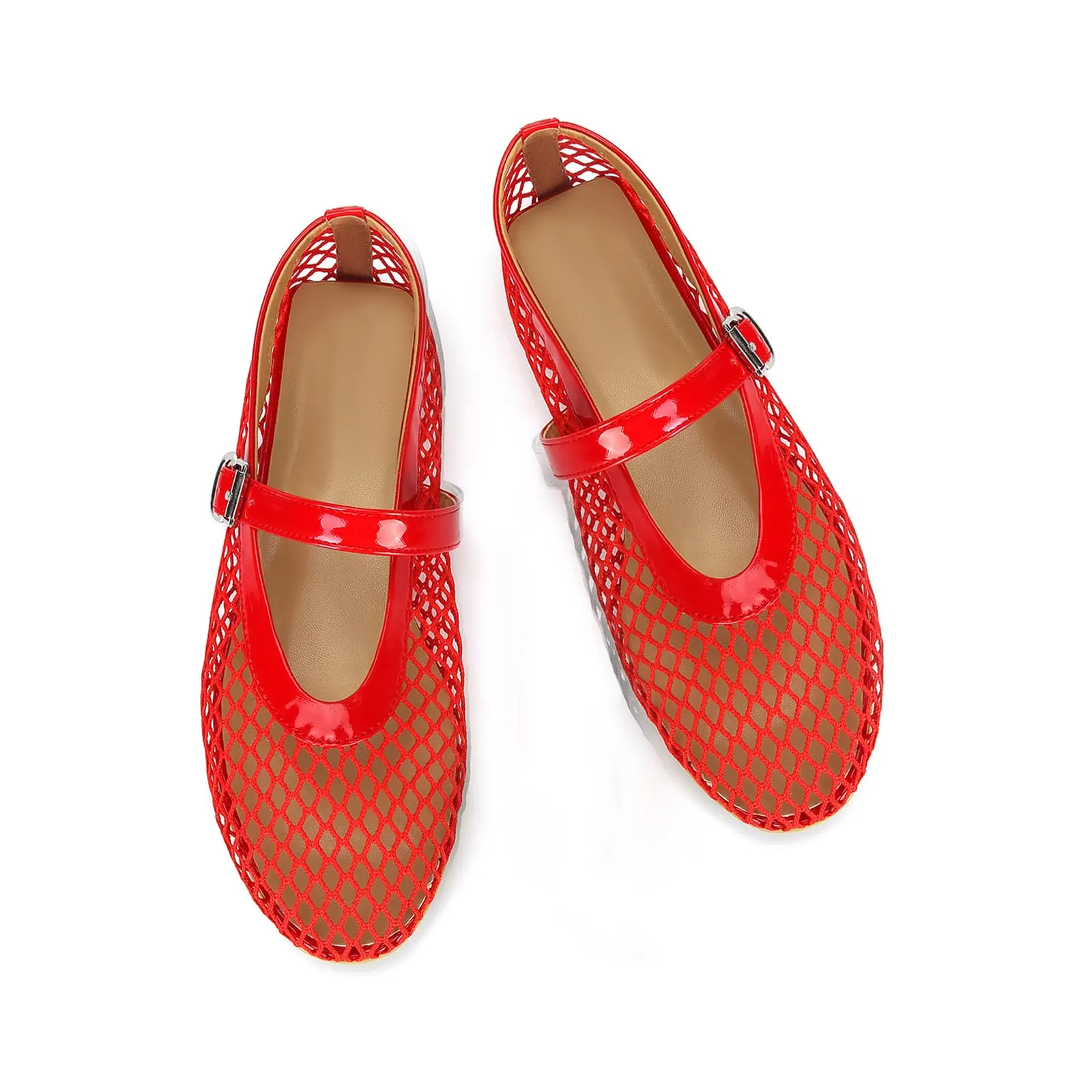 DOEYG Ballerine da Donna in Rete con Cinturino con Fibbia, Rosso, 37.5 EU - immagine 4
