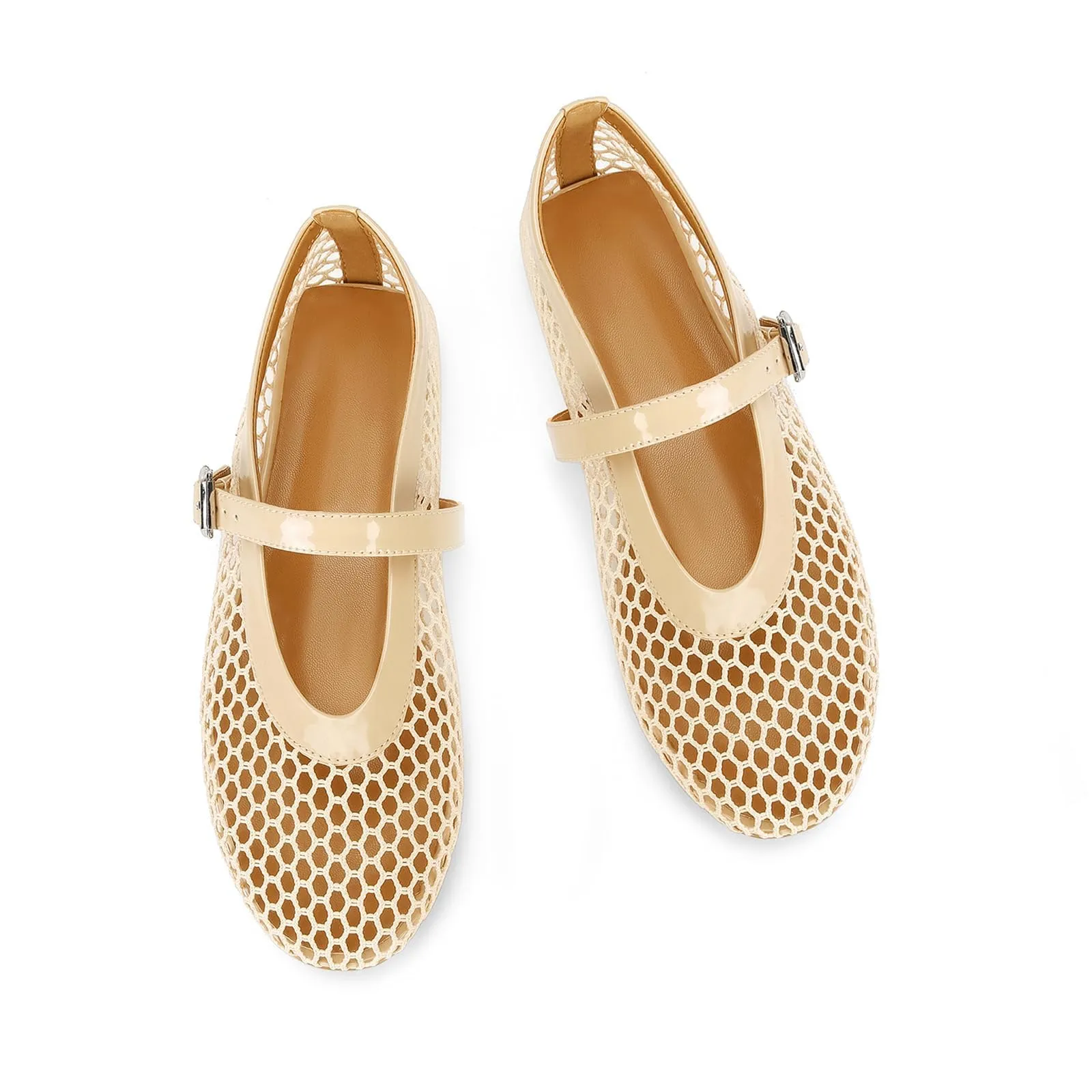 DOEYG Ballerine in Rete da Donna con Fibbia, Nude, 42 EU - immagine 4
