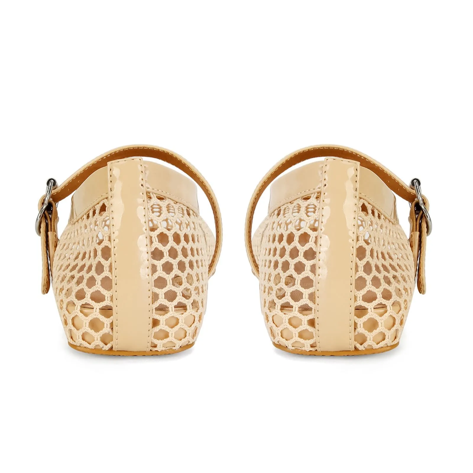 DOEYG Ballerine da Donna in Rete con Cinturino e Fibbia, Tacco Piatto, Nude, 37 EU - immagine 5
