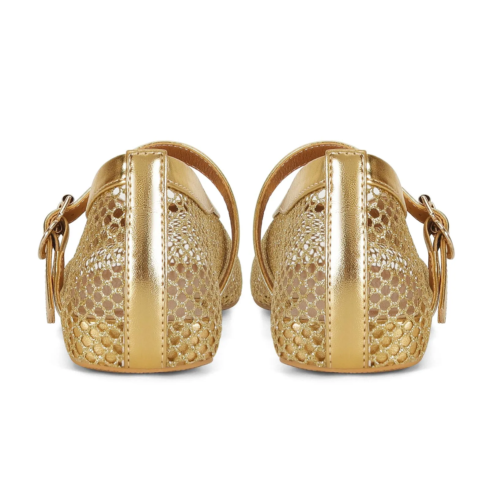 DOEYG Ballerine da donna in rete con cinturino e fibbia, Oro, 38.5 EU - immagine 4