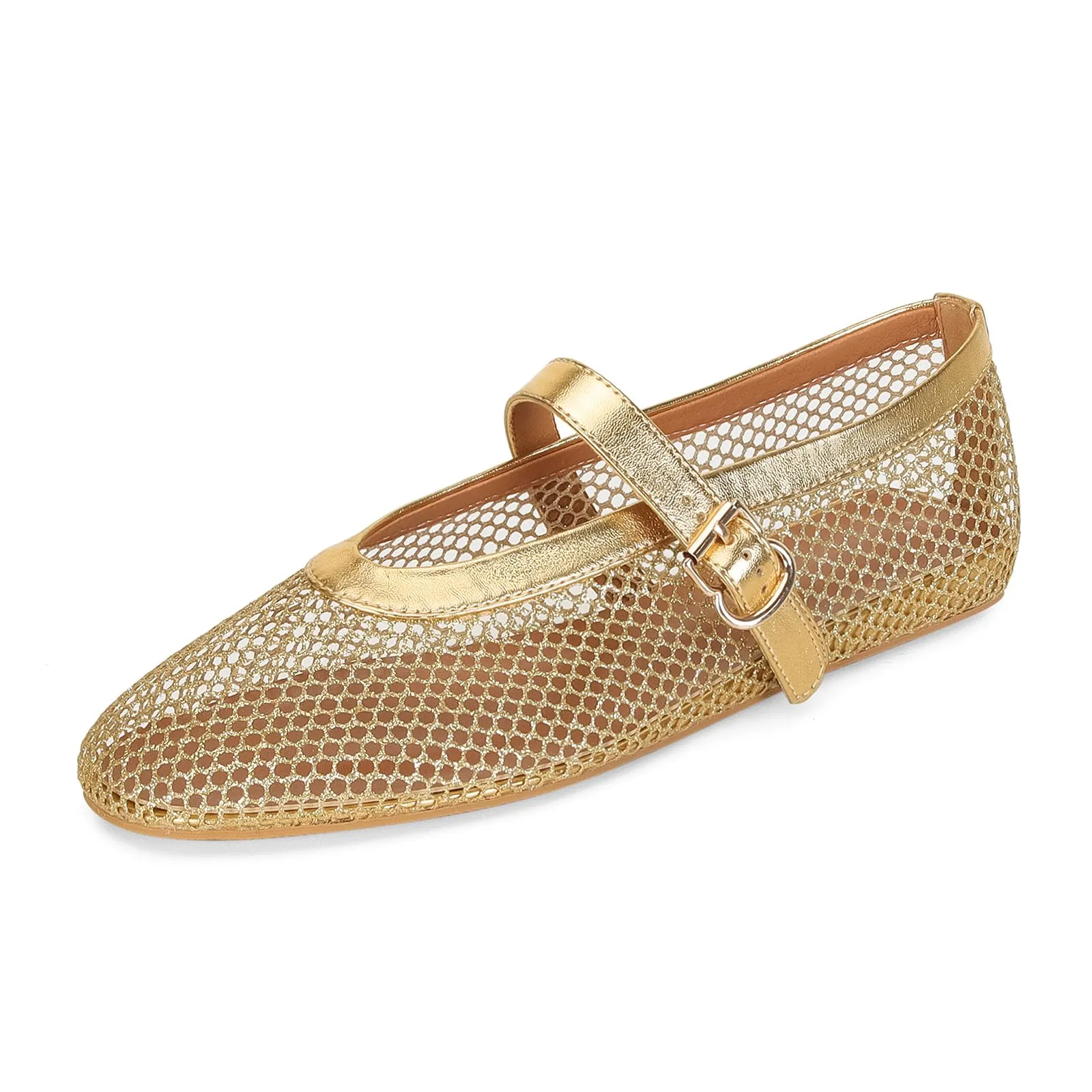 DOEYG Ballerine in rete da donna con fibbia, Oro, 40 EU - immagine 5